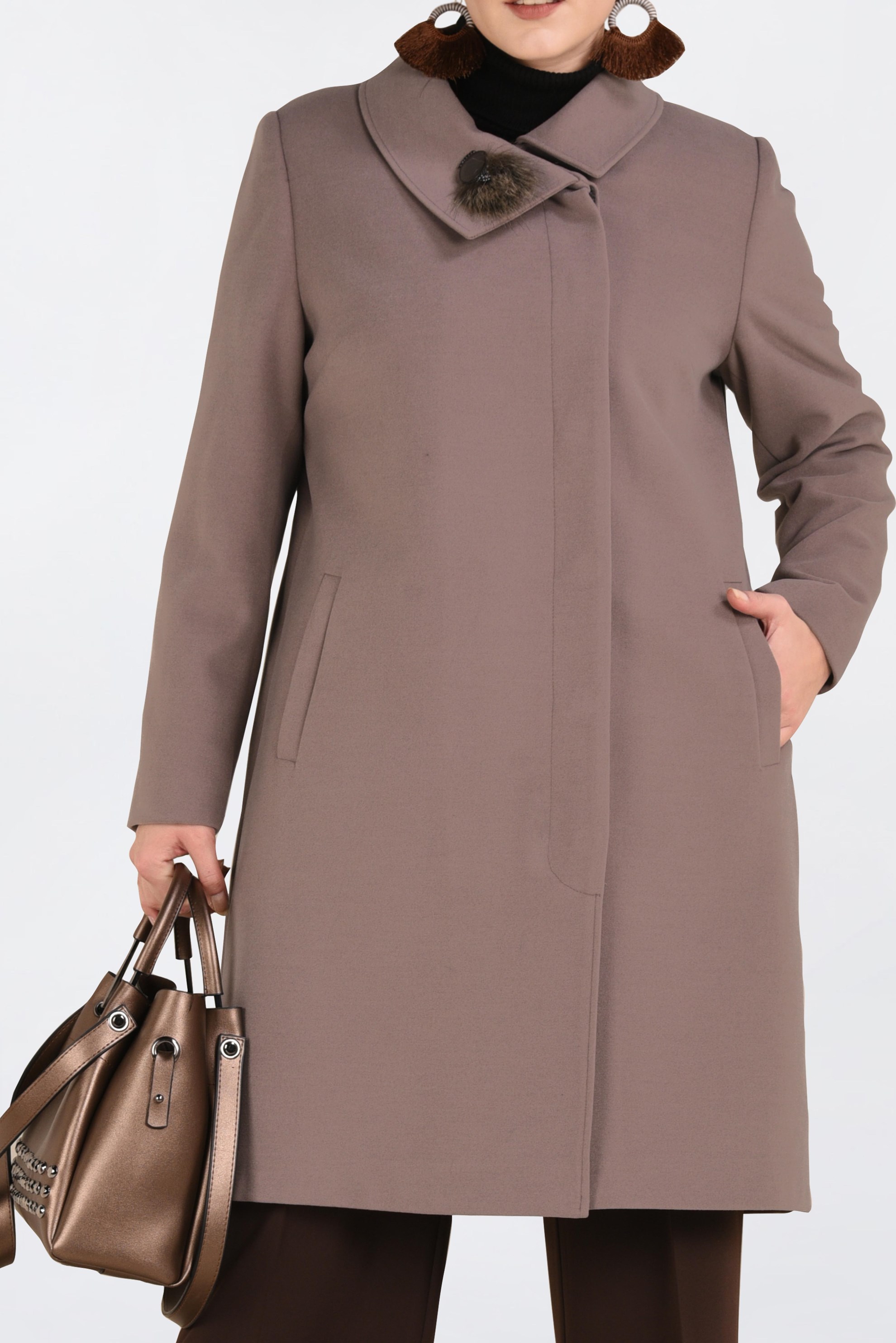 Tesettür giyim VİZON YAKASI BROŞ DETAYLI KABAN 9810