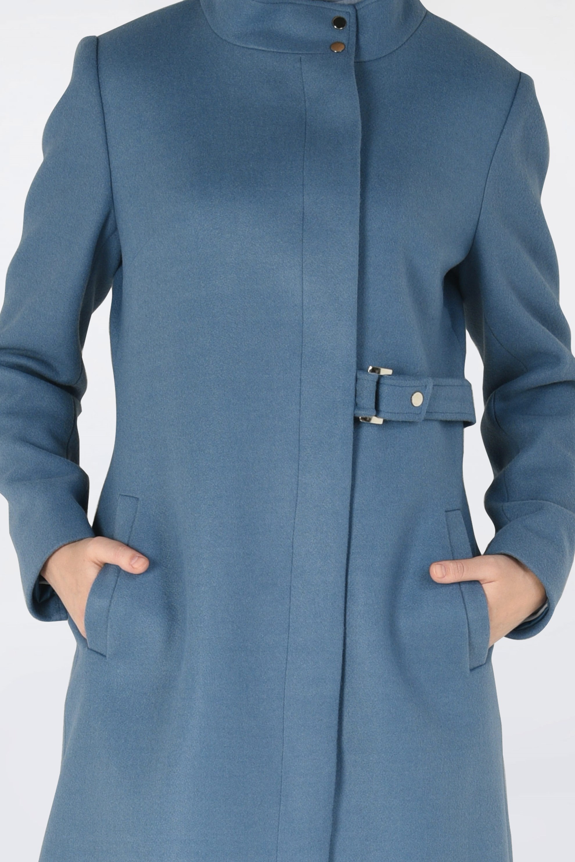 Tesettür giyim MAVİ GİZLİ DÜĞMELİ KAŞE KABAN 9813