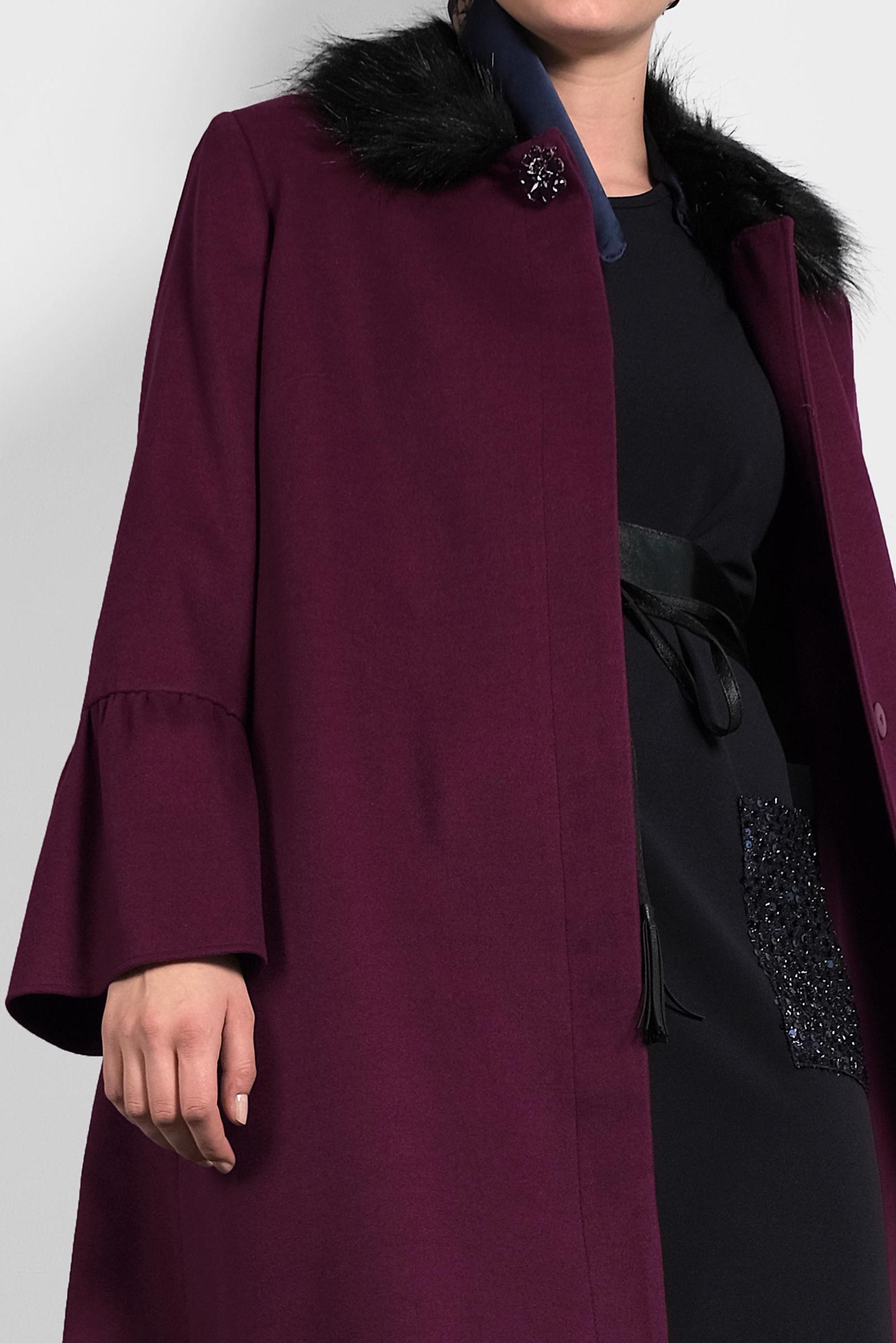 Tesettür giyim MOR YAKASI KÜRKLÜ KOLLARI VOLANLI KABAN 9815 