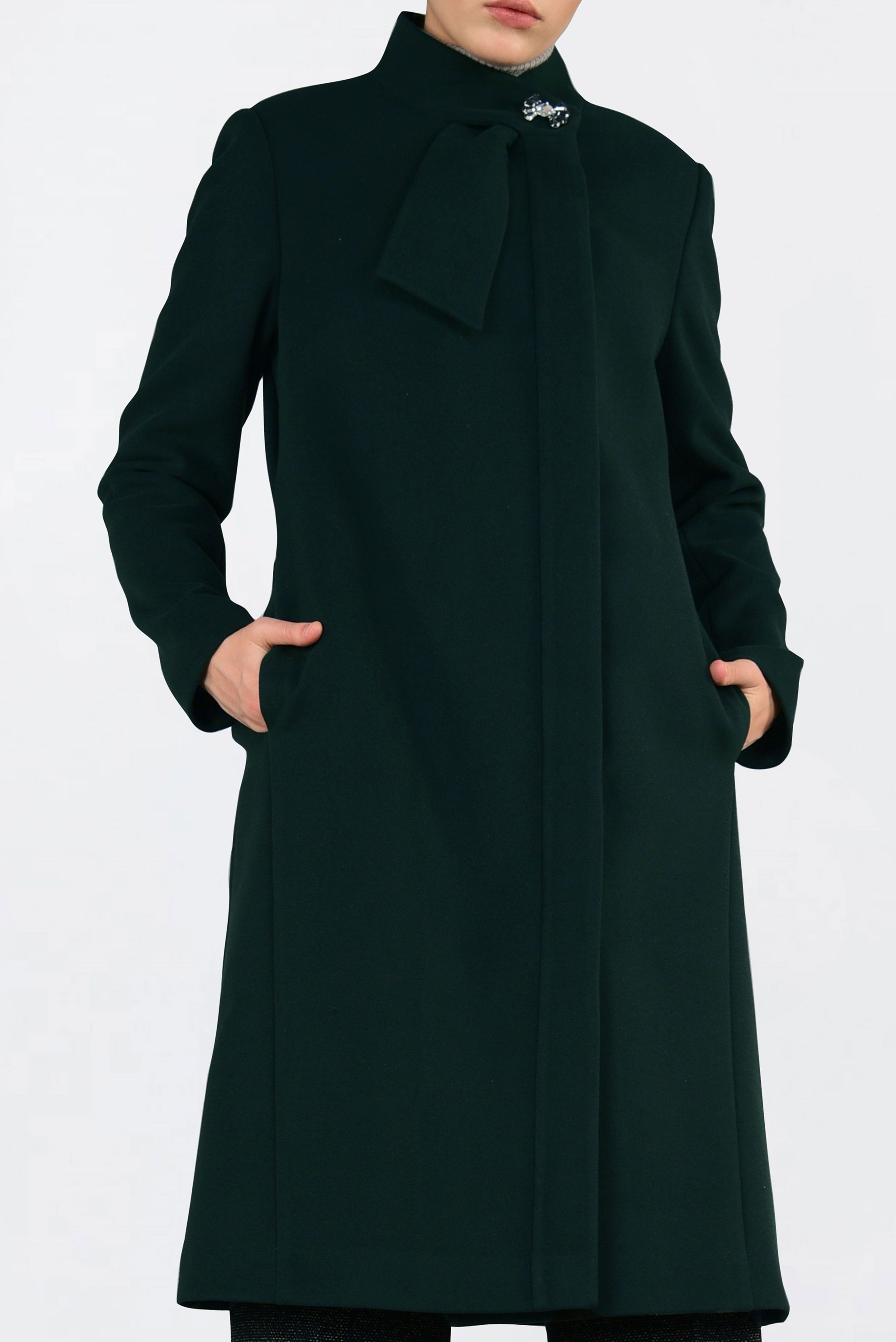 Tesettür giyim YEŞİL BROŞ DETAYLI KAŞE KABAN 9821