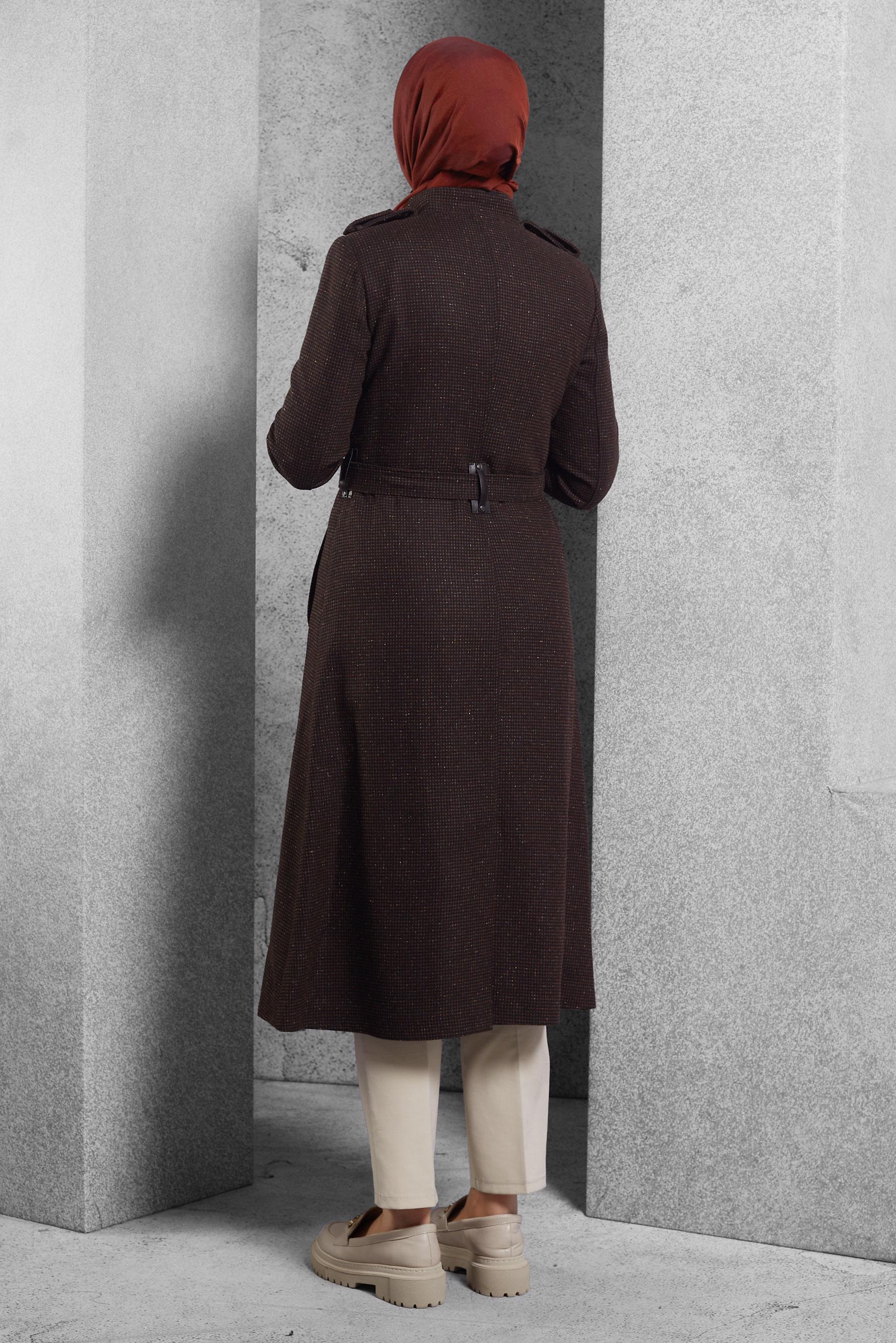 Tesettür giyim BORDO DİK YAKA KABAN 9832