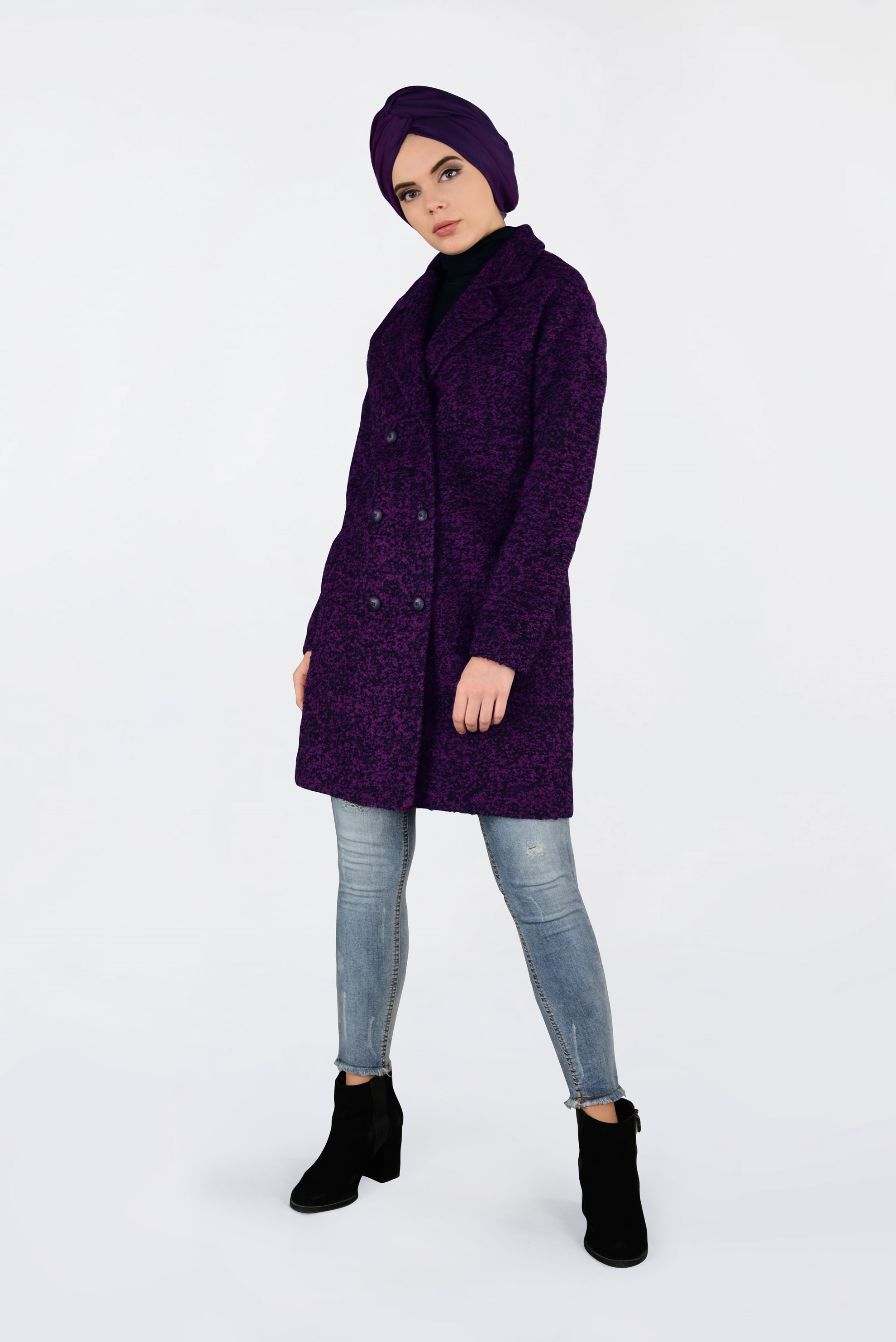 Tesettür giyim FUŞYA KRUVAZE KEÇE KABAN 9833