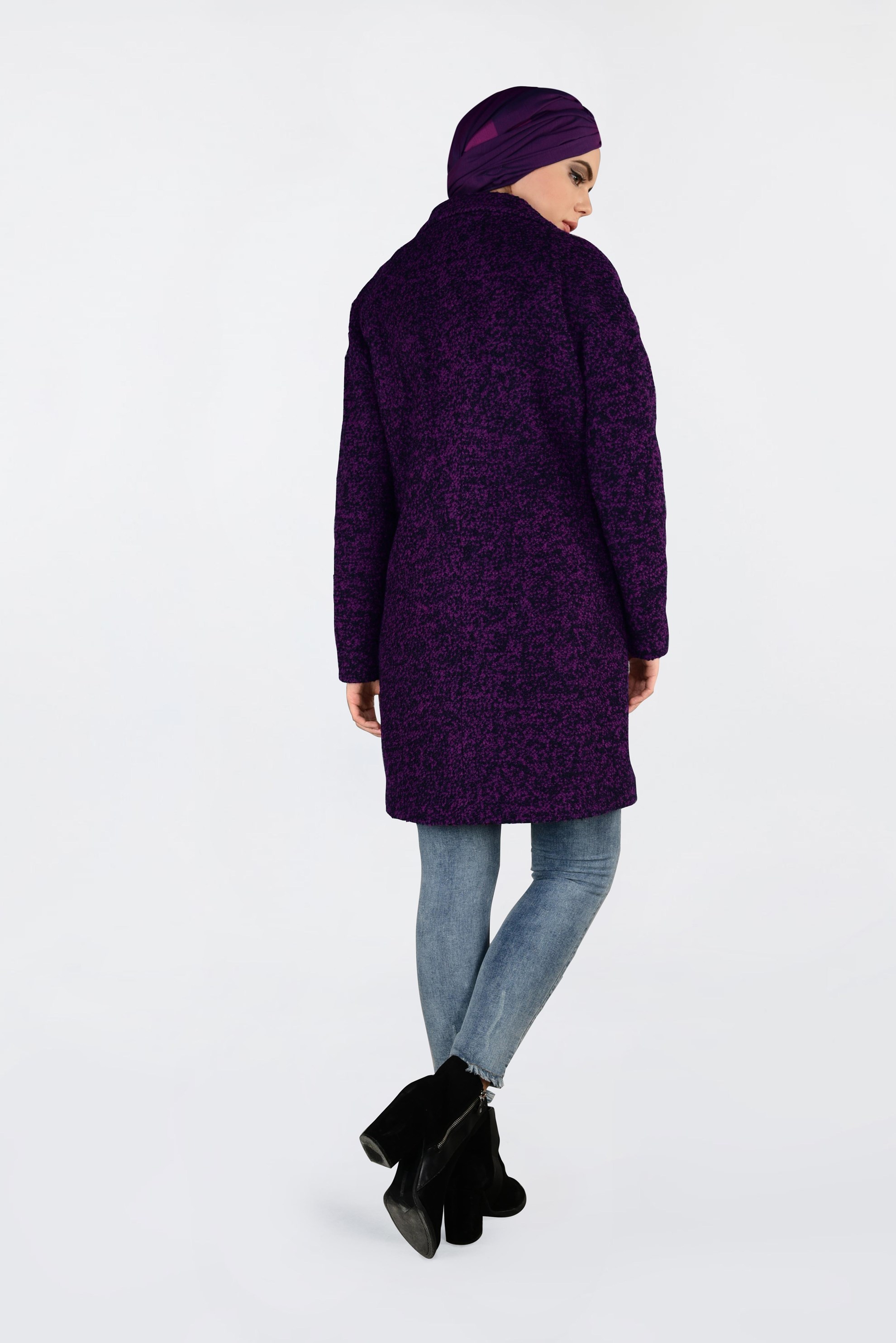 Tesettür giyim FUŞYA KRUVAZE KEÇE KABAN 9833