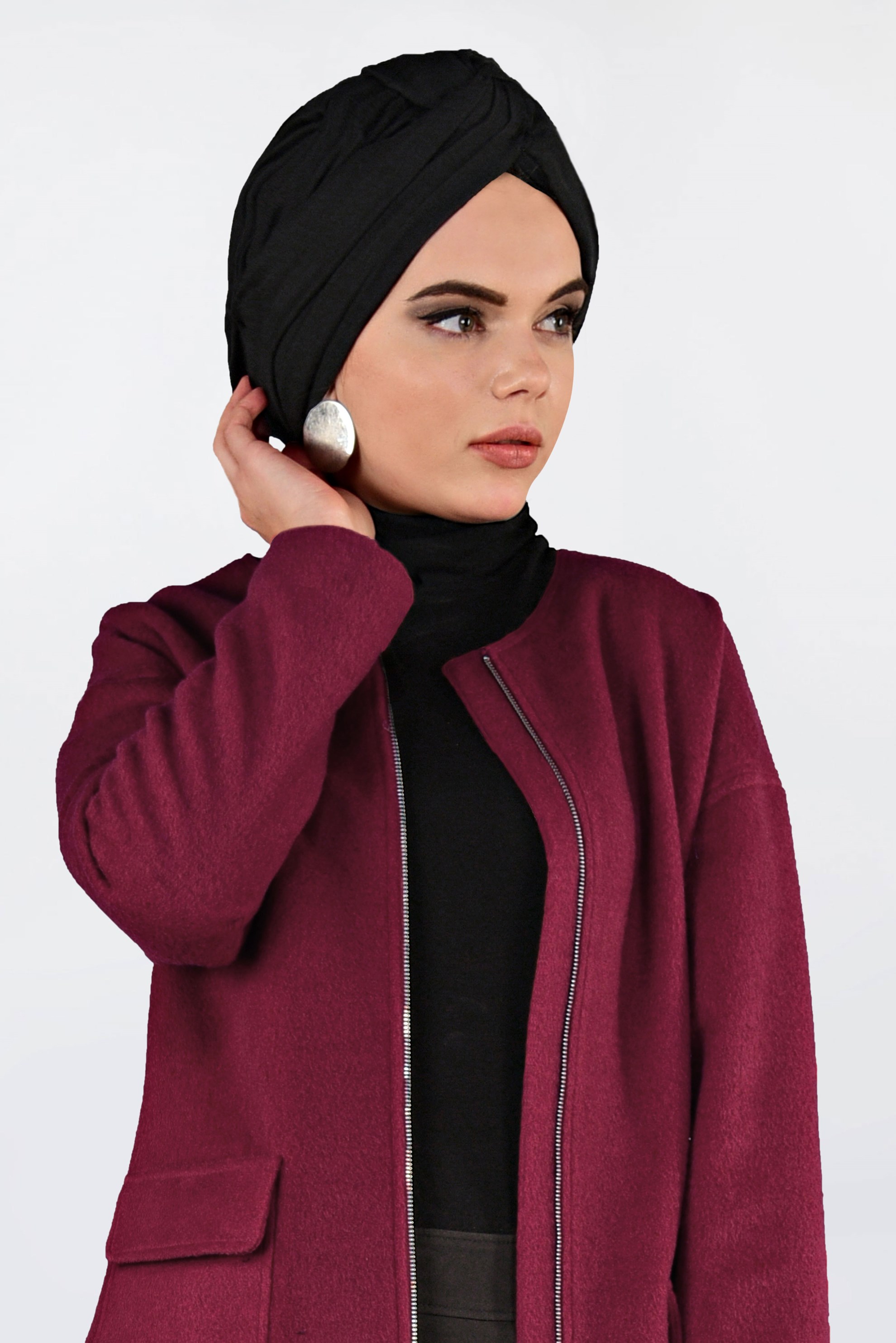 Tesettür giyim KIRMIZI BİSİKLET YAKA KAŞE KABAN 9835