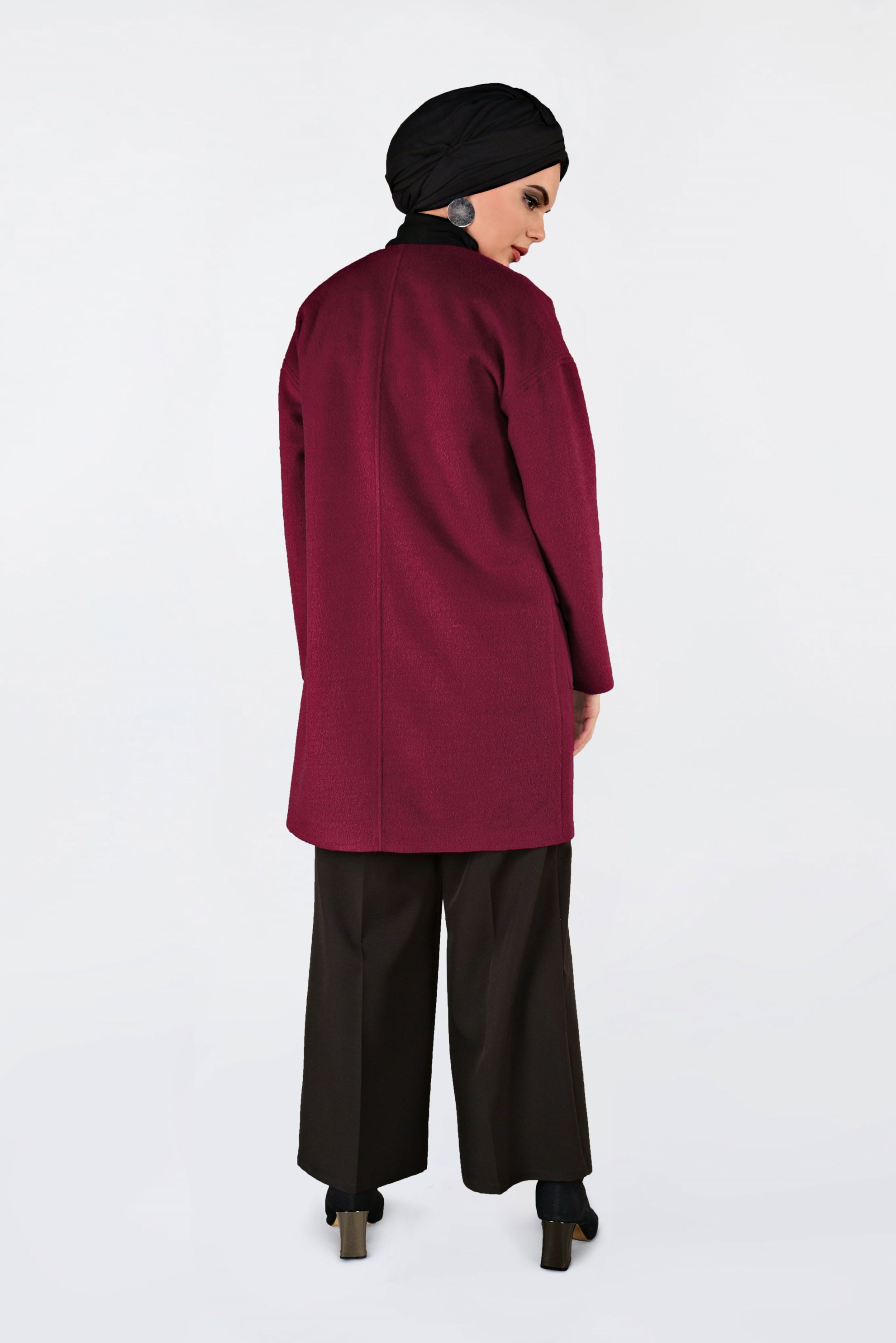 Tesettür giyim KIRMIZI BİSİKLET YAKA KAŞE KABAN 9835