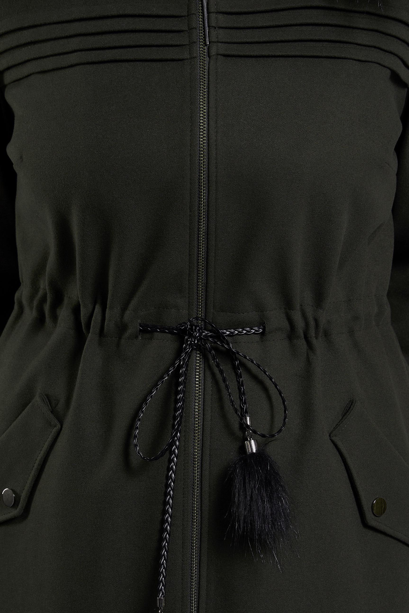 Tesettür giyim HAKİ KAPÜŞONLU SUNİ KÜRK DETAYLI MANTO 9771 