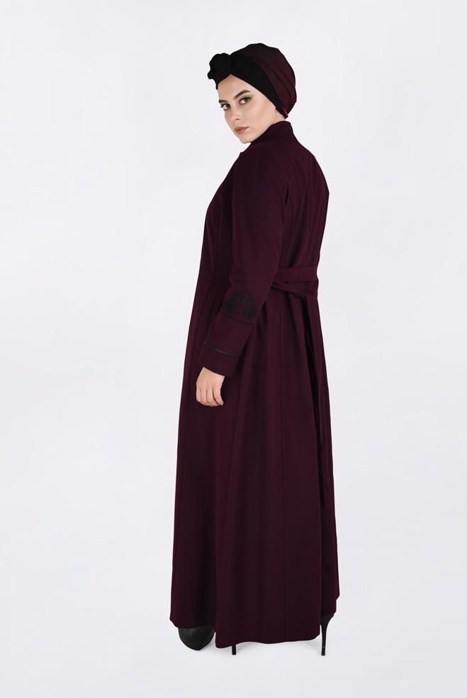 Hijab clothing CLARET RED HIDDEN BUTTONED LONG COAT 9773  - ALVİNA