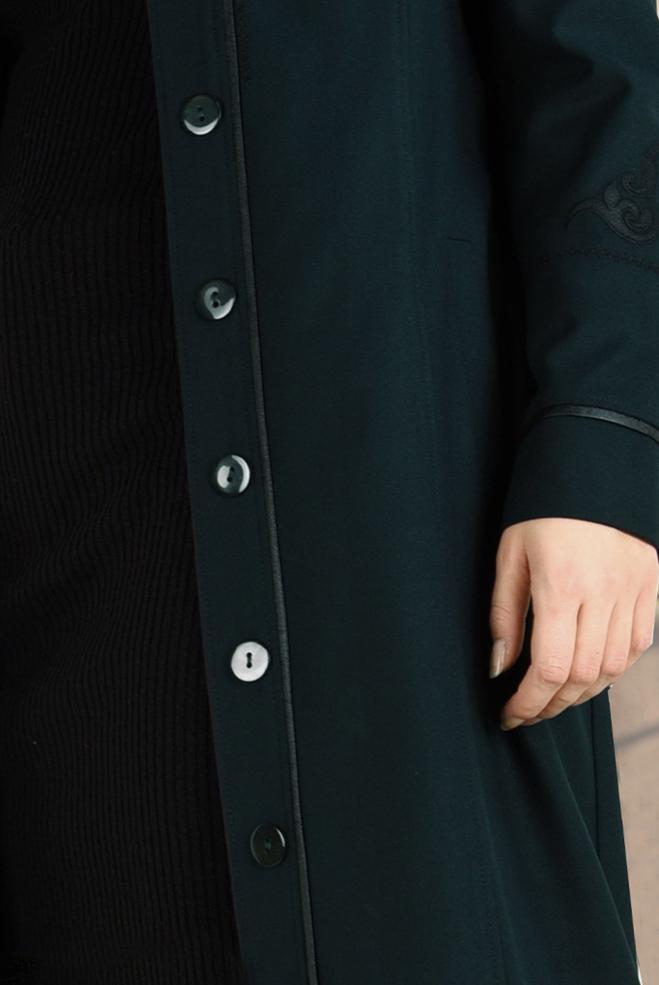 Hijab clothing GREEN HIDDEN BUTTONED LONG COAT 9773  - ALVİNA