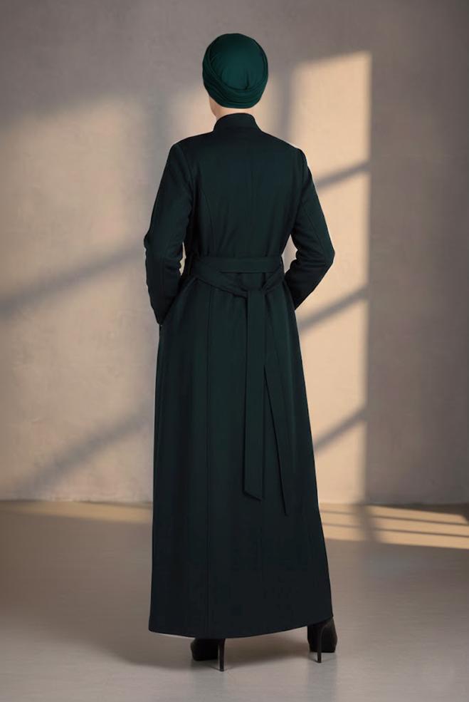 Hijab clothing GREEN HIDDEN BUTTONED LONG COAT 9773  - ALVİNA