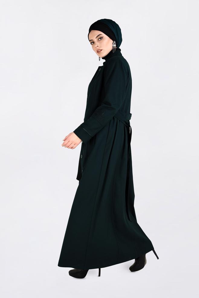 Hijab clothing GREEN HIDDEN BUTTONED LONG COAT 9773  - ALVİNA