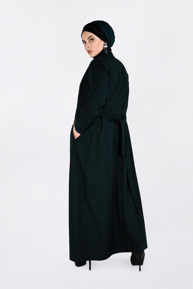 Hijab clothing GREEN HIDDEN BUTTONED LONG COAT 9773  - ALVİNA