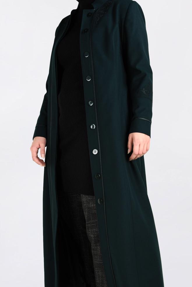 Hijab clothing GREEN HIDDEN BUTTONED LONG COAT 9773  - ALVİNA
