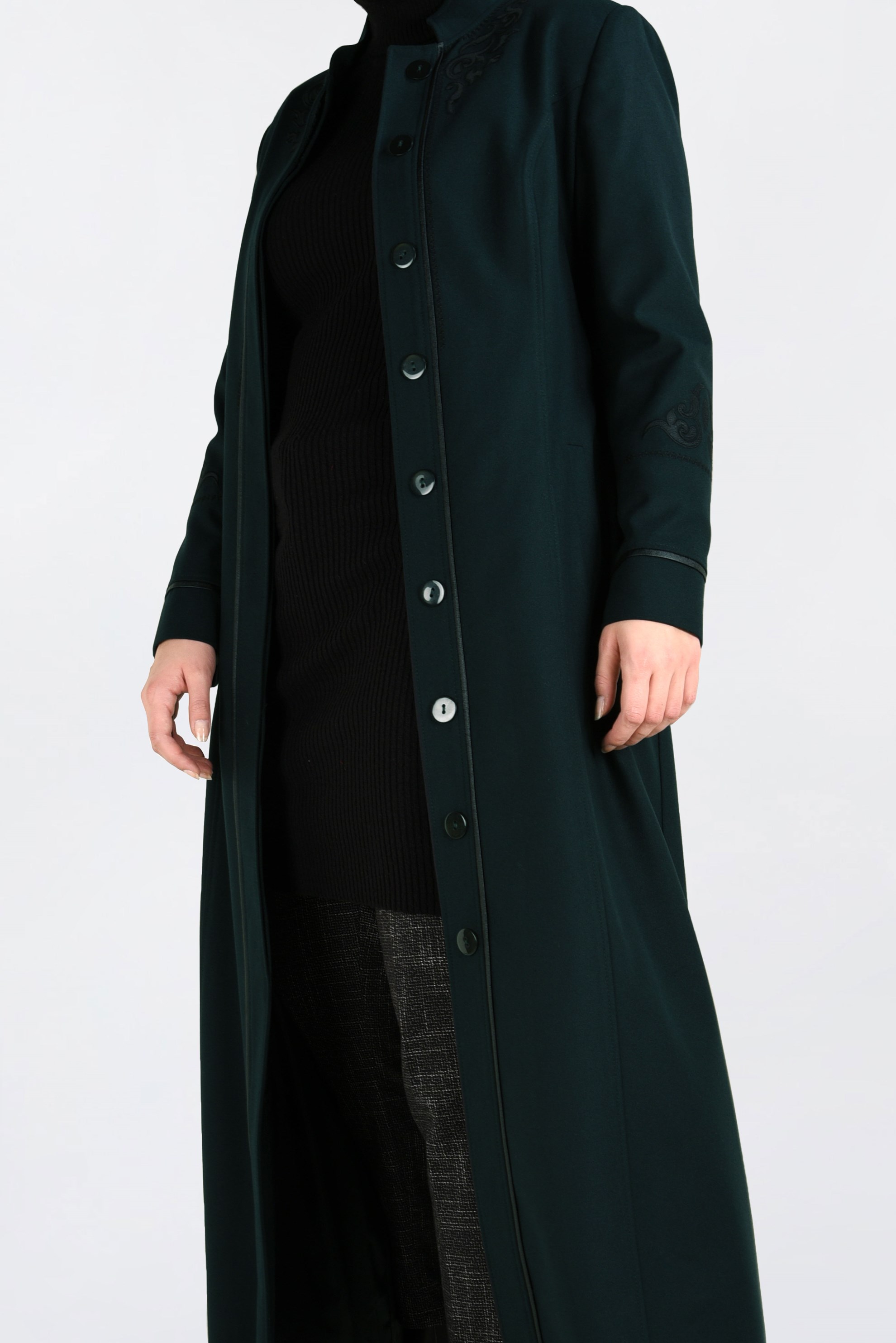 Vêtements hijab VERT MANTEAU LONG BOUTONÉ À CACHÉ 9773 