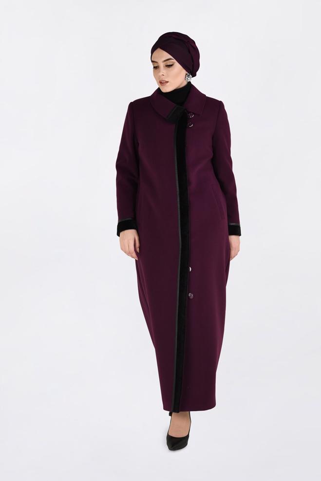 Hijab clothing DAMSON BUTTONED AND LEATHER DETAILED WALKER COAT 9807  - ALVİNA
