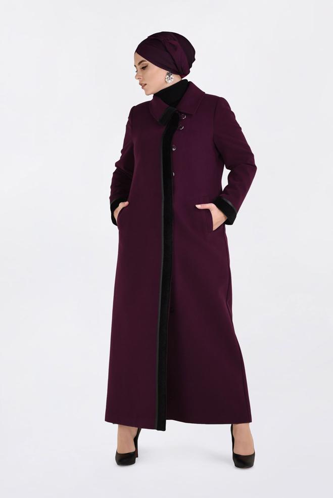 Hijab clothing DAMSON BUTTONED AND LEATHER DETAILED WALKER COAT 9807  - ALVİNA