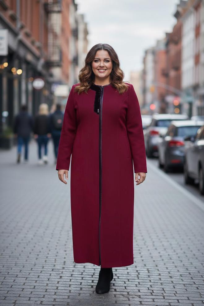 Hijab clothing CLARET RED CREW-NECK CACHE COAT 9811 - ALVİNA