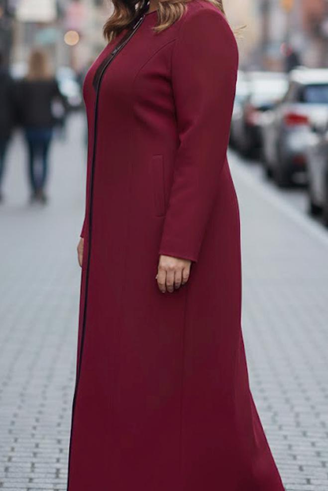 Hijab clothing CLARET RED CREW-NECK CACHE COAT 9811 - ALVİNA