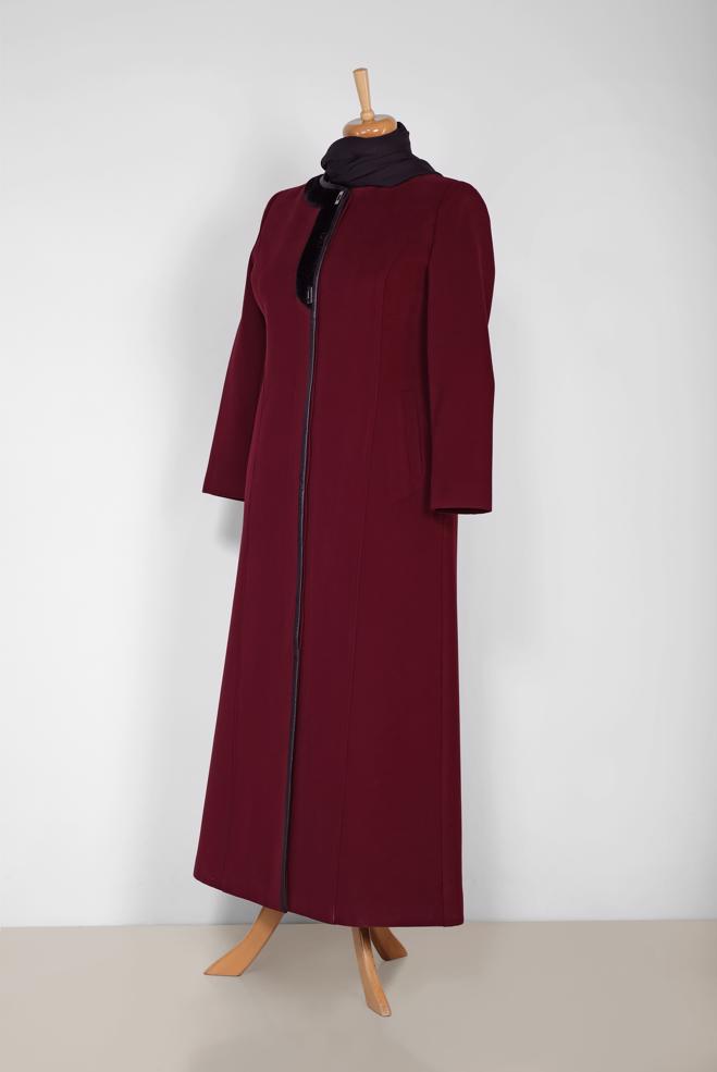 Hijab clothing CLARET RED CREW-NECK WALKER COAT 9811 - ALVİNA