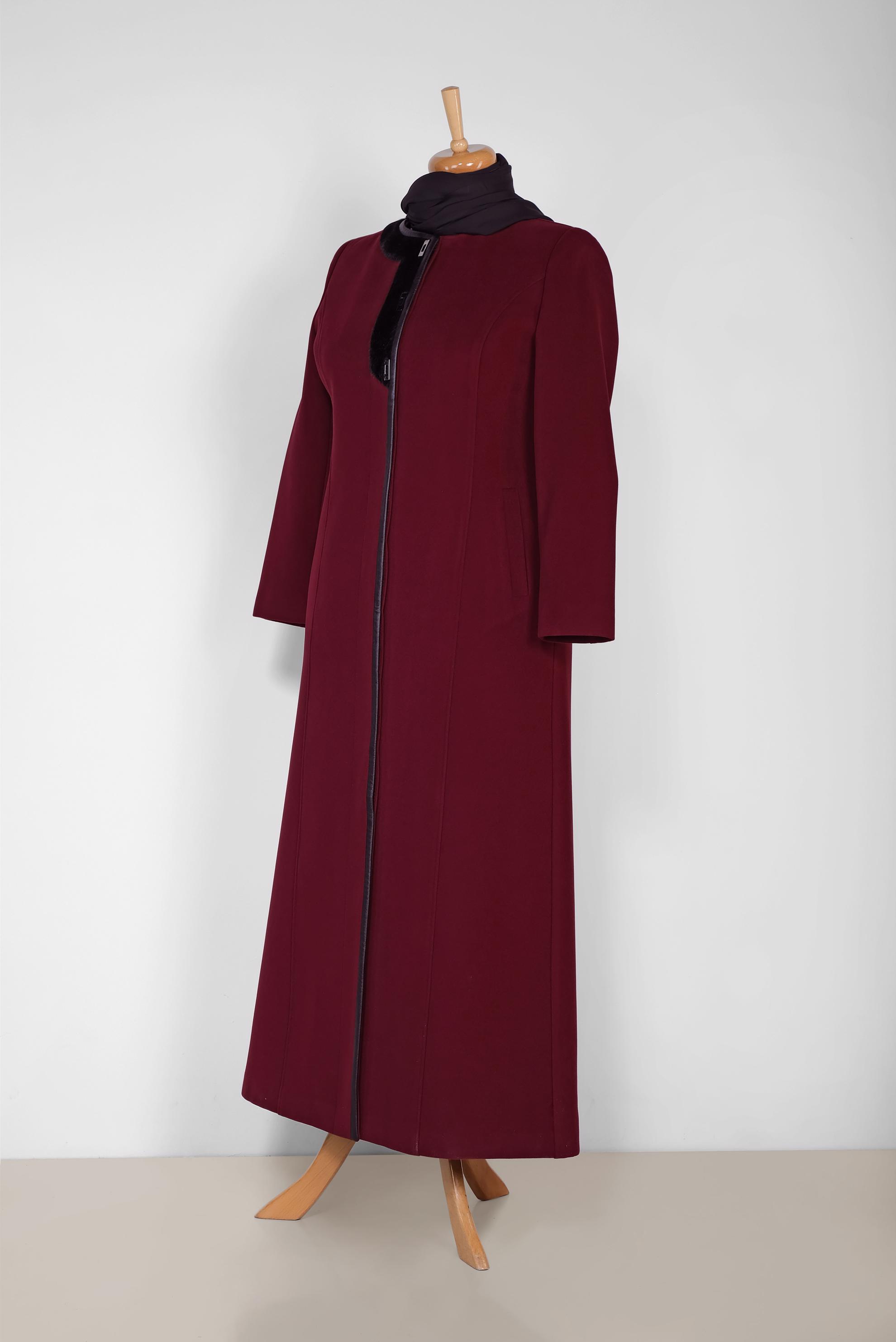 Vêtements hijab ROUGE BORDEAUX MANTEAU EN LAINE À COL ROND 9811 