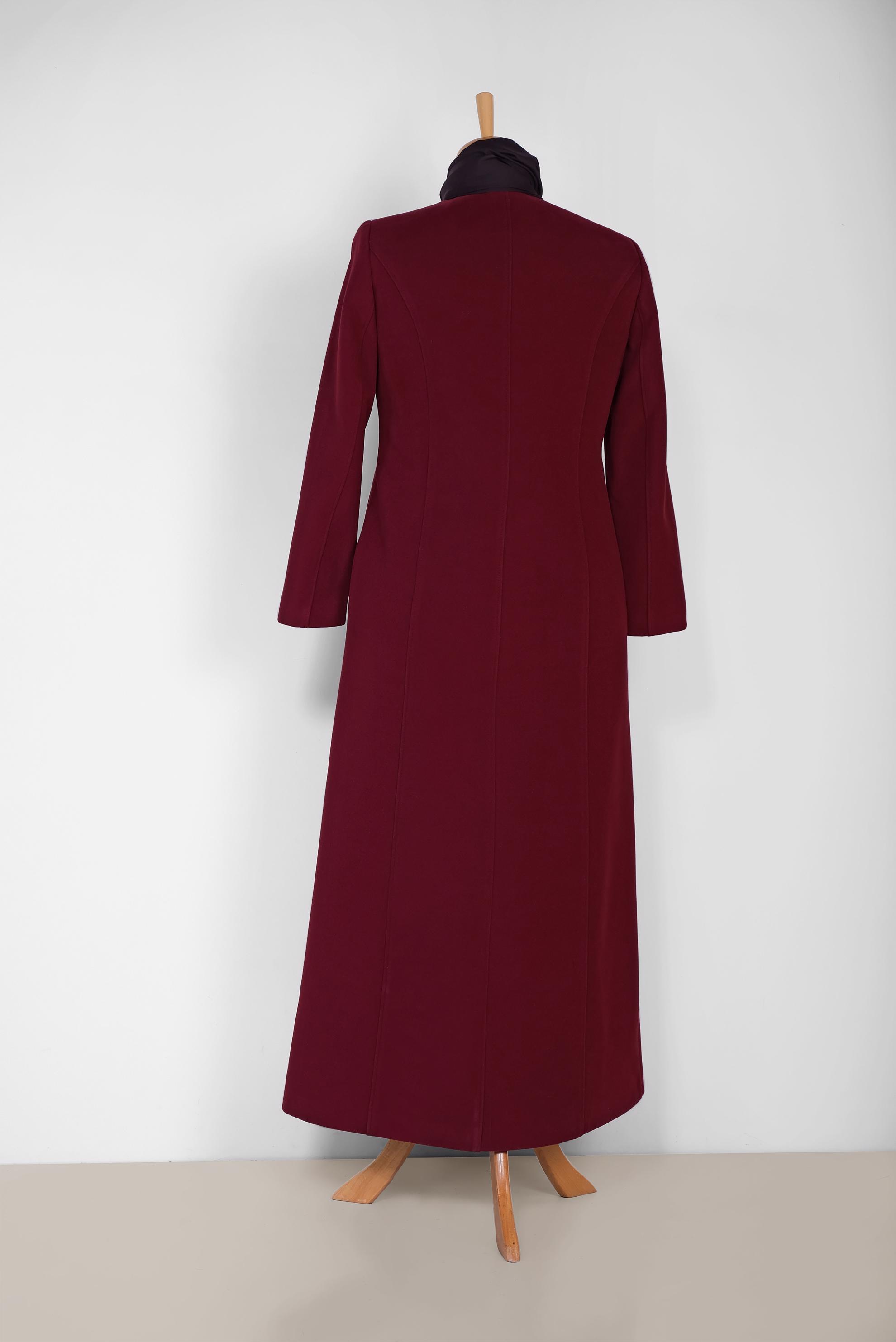 Vêtements hijab ROUGE BORDEAUX MANTEAU EN LAINE À COL ROND 9811 