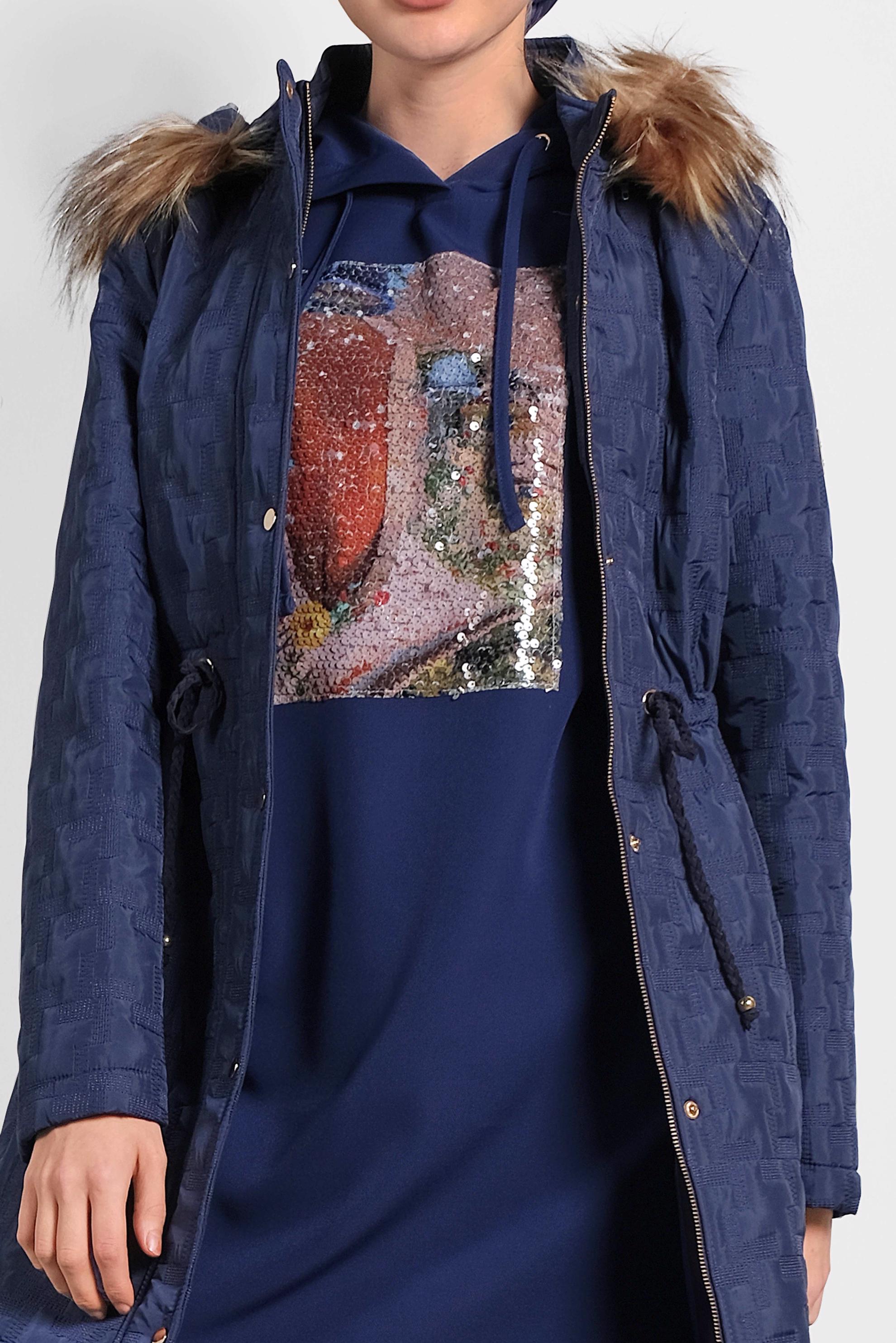 Tesettür giyim LACİVERT KAPÜŞONLU ŞİŞME MANTO 9823