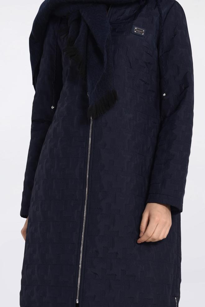 Vêtements hijab BLEU MARINE MANTEAU CÔTÉS À FERMETURE AVEC CAPUCHE 9826  - ALVİNA