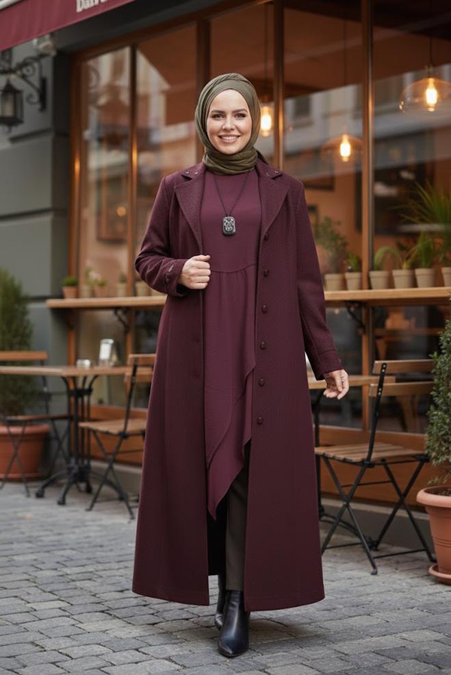 Hijab clothing DAMSON BUTTONED WALKER COAT 9836 - ALVİNA