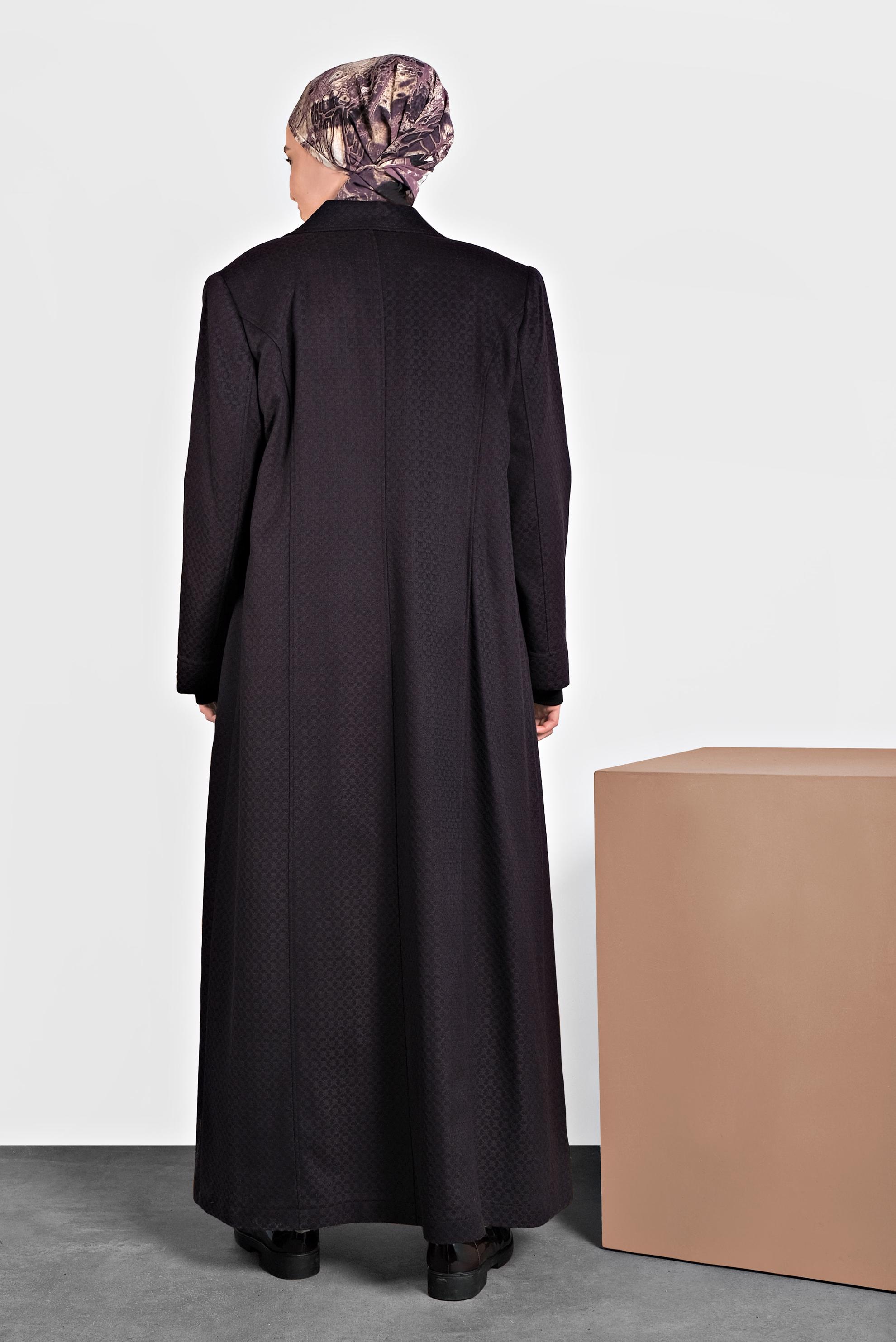 Vêtements hijab BLEU MARINE MANTEAU EN LAINE À BOUTONÉ 9836