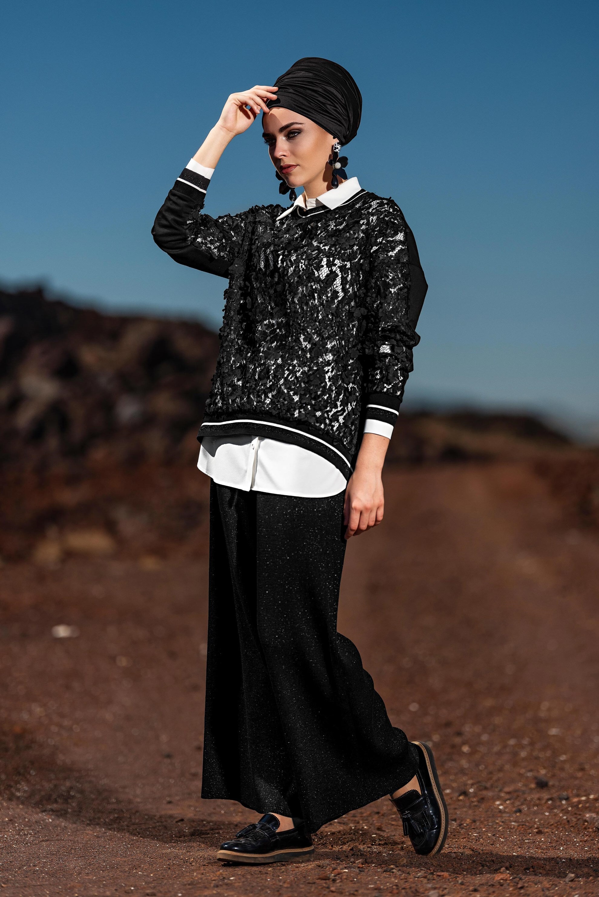 Tesettür giyim SİYAH FİTİLLİ TRİKO PANTOLON 7400