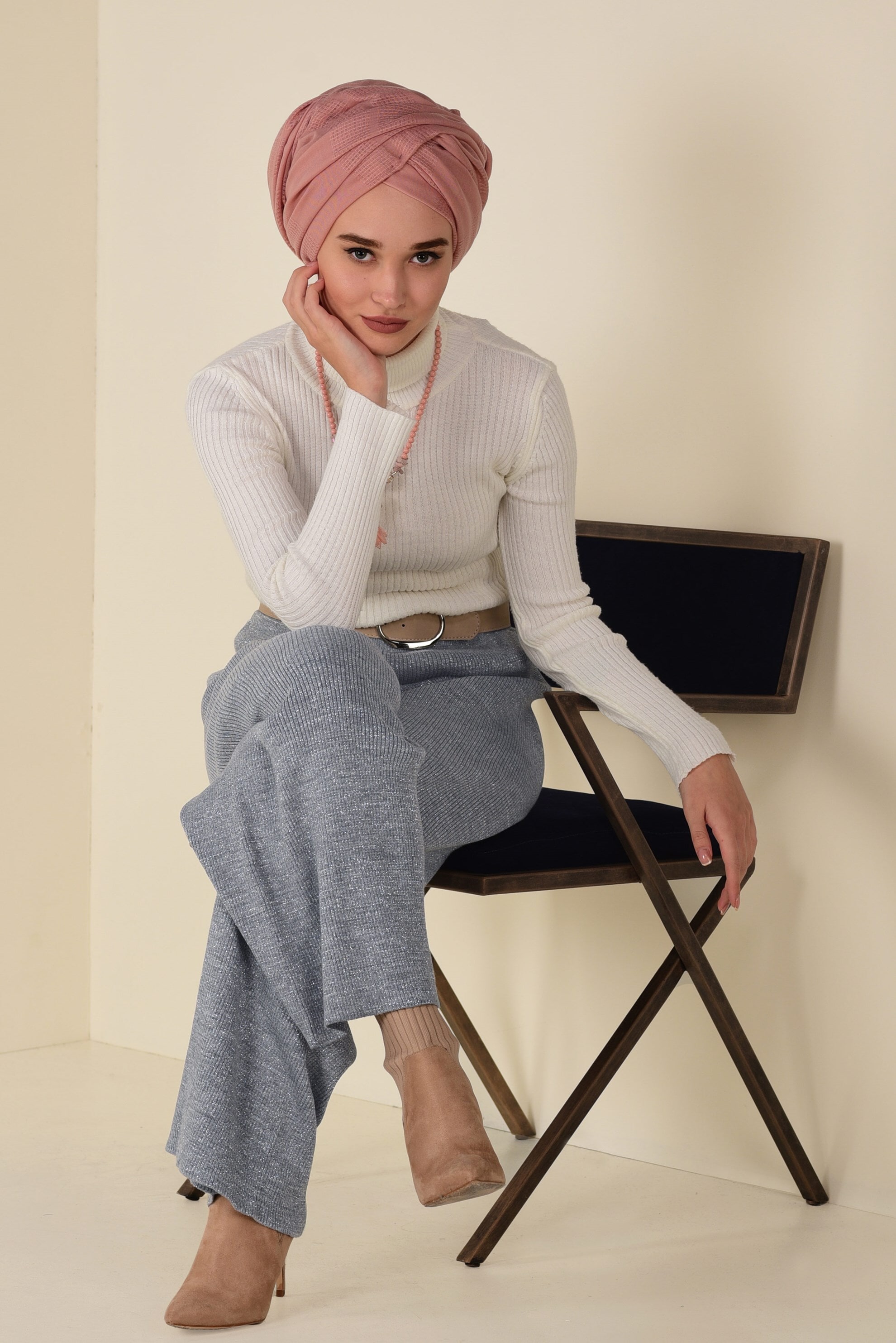 Tesettür giyim GRİ FİTİLLİ TRİKO PANTOLON 7400