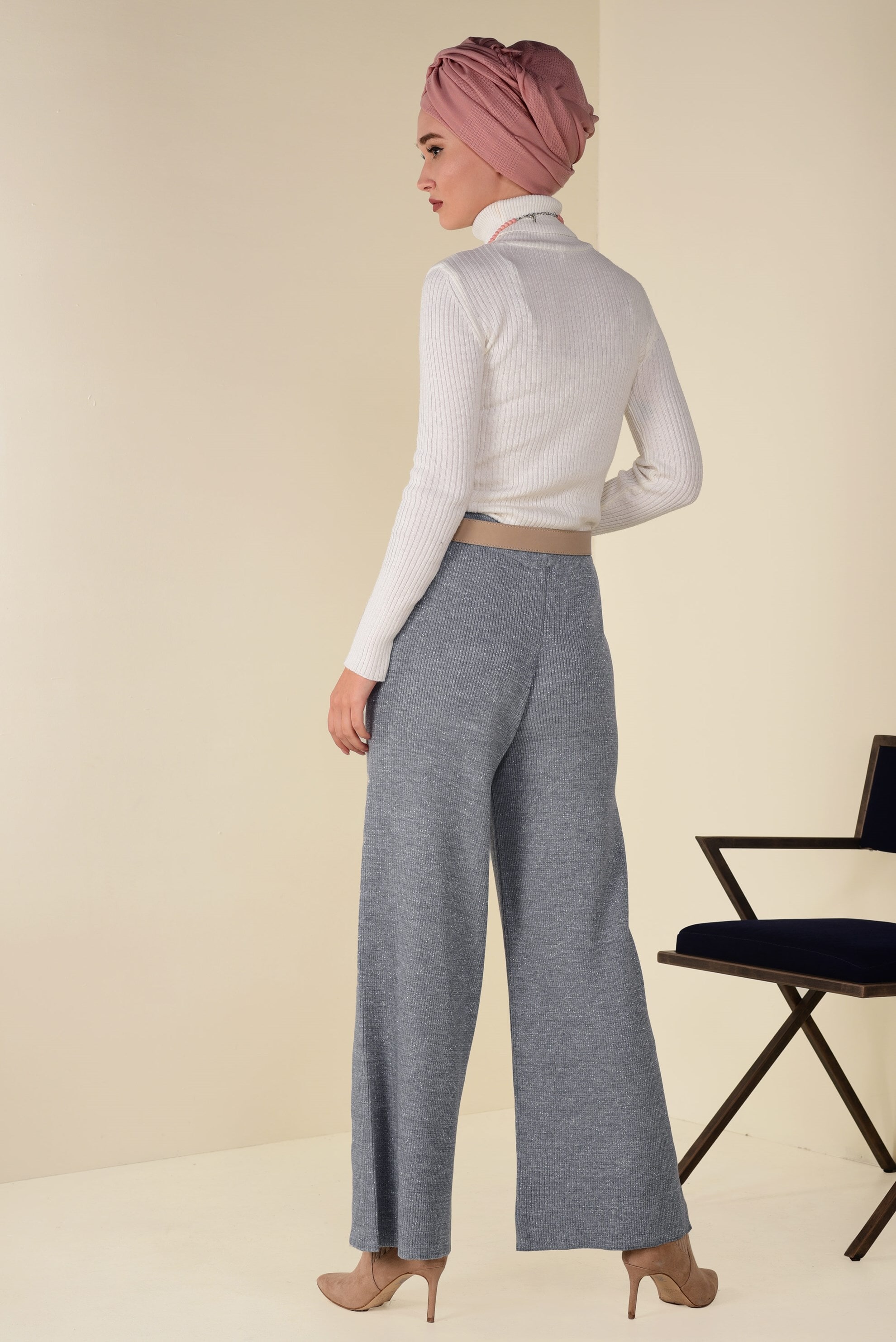 Tesettür giyim GRİ FİTİLLİ TRİKO PANTOLON 7400