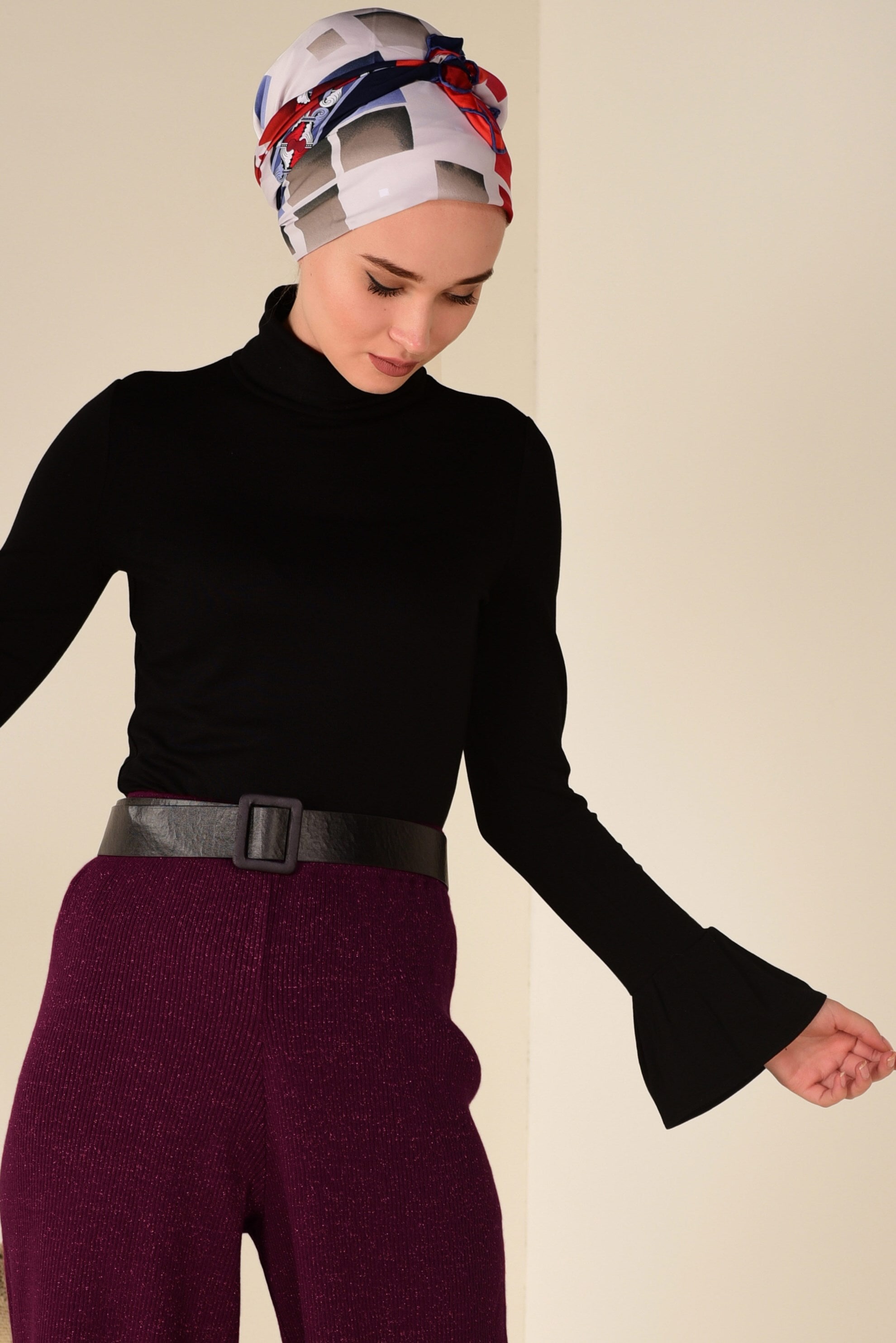 Tesettür giyim BORDO FİTİLLİ TRİKO PANTOLON 7400