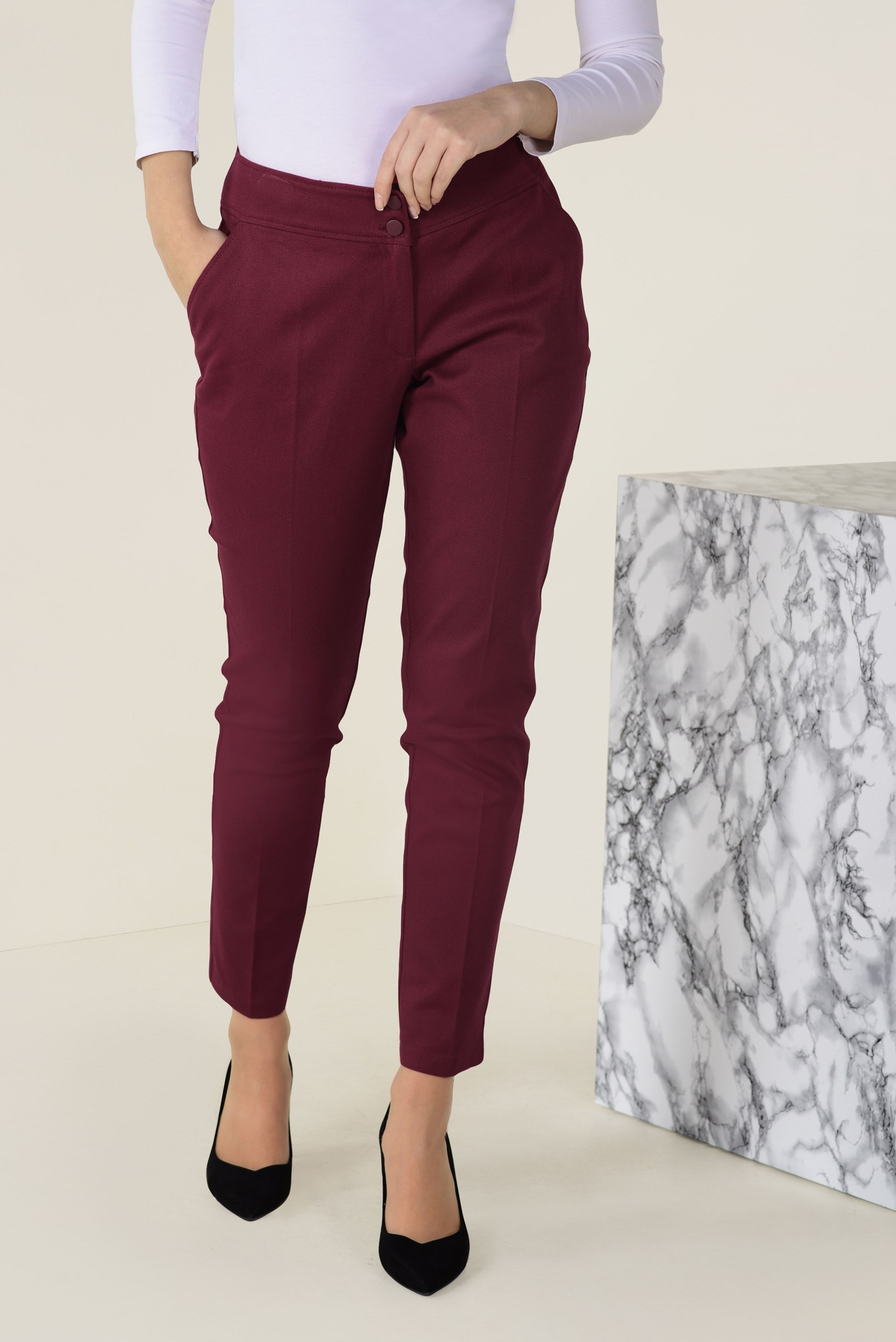 Tesettür giyim KIRMIZI DAR PAÇA FERMUARLI PANTOLON 7403