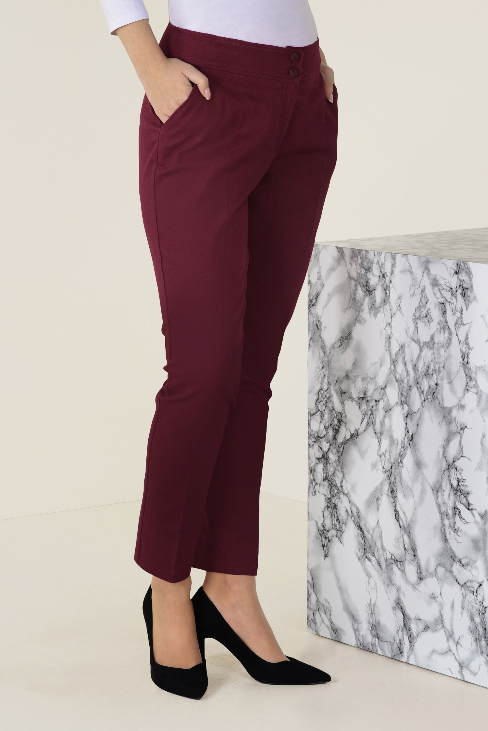 Tesettür giyim KIRMIZI DAR PAÇA FERMUARLI PANTOLON 7403