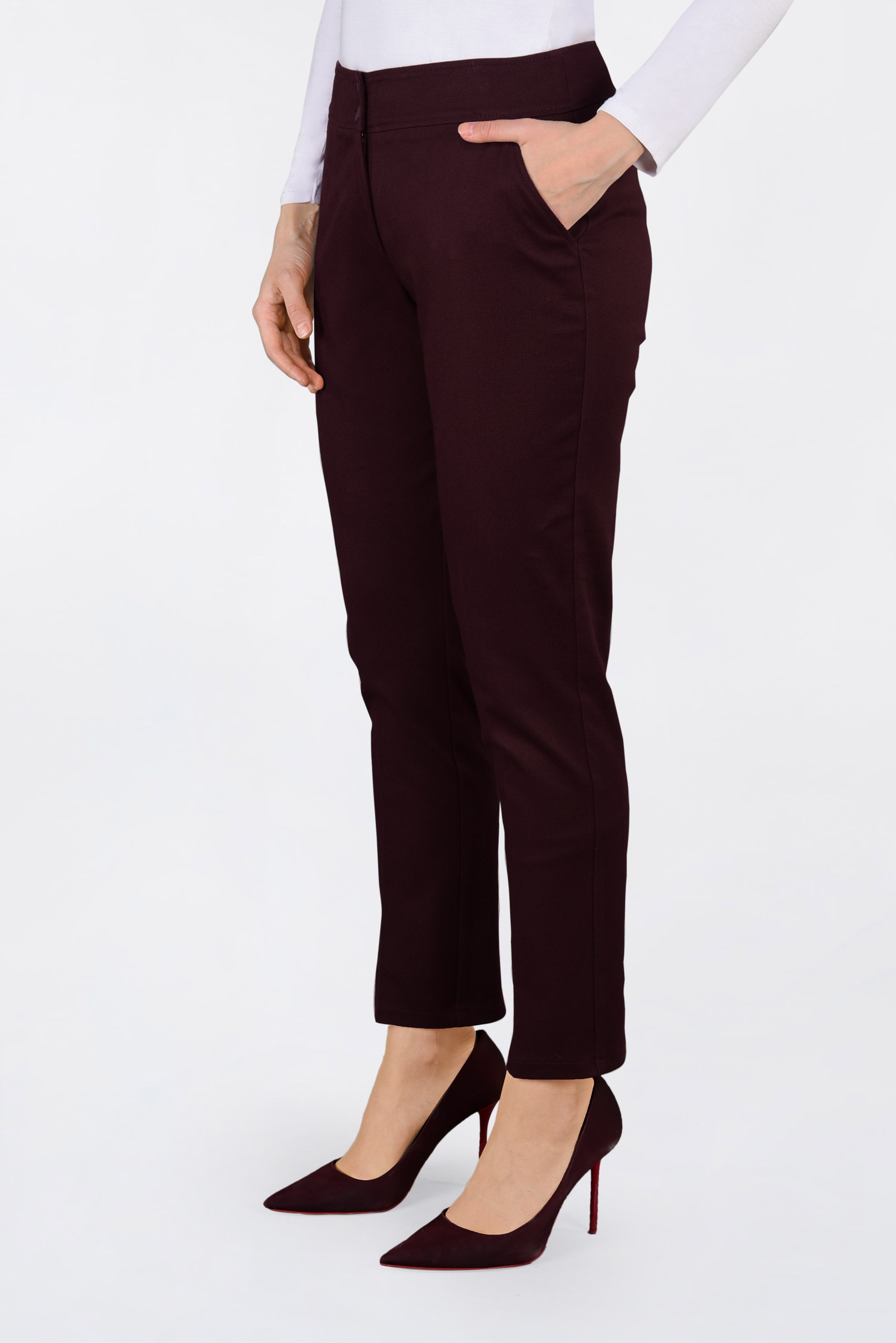 Tesettür giyim BORDO DAR PAÇA FERMUARLI PANTOLON 7403