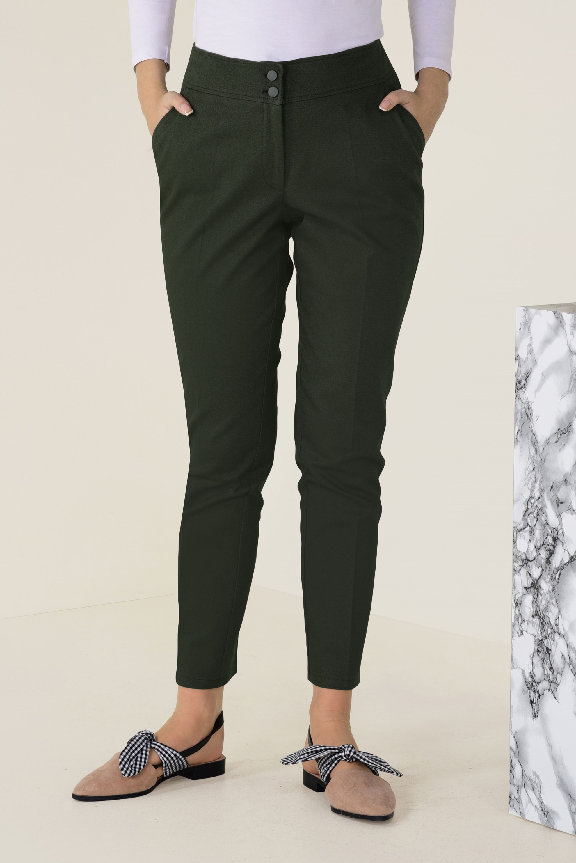 Tesettür giyim HAKİ DAR PAÇA FERMUARLI PANTOLON 7403