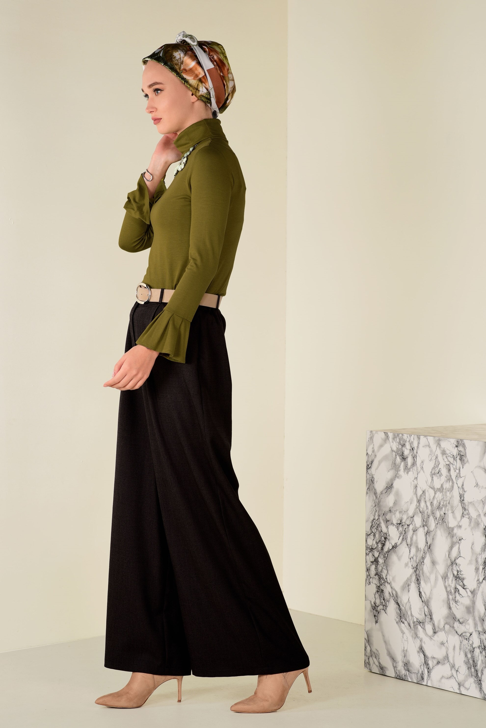 Tesettür giyim SİYAH BOL PAÇA PANTOLON 7404 