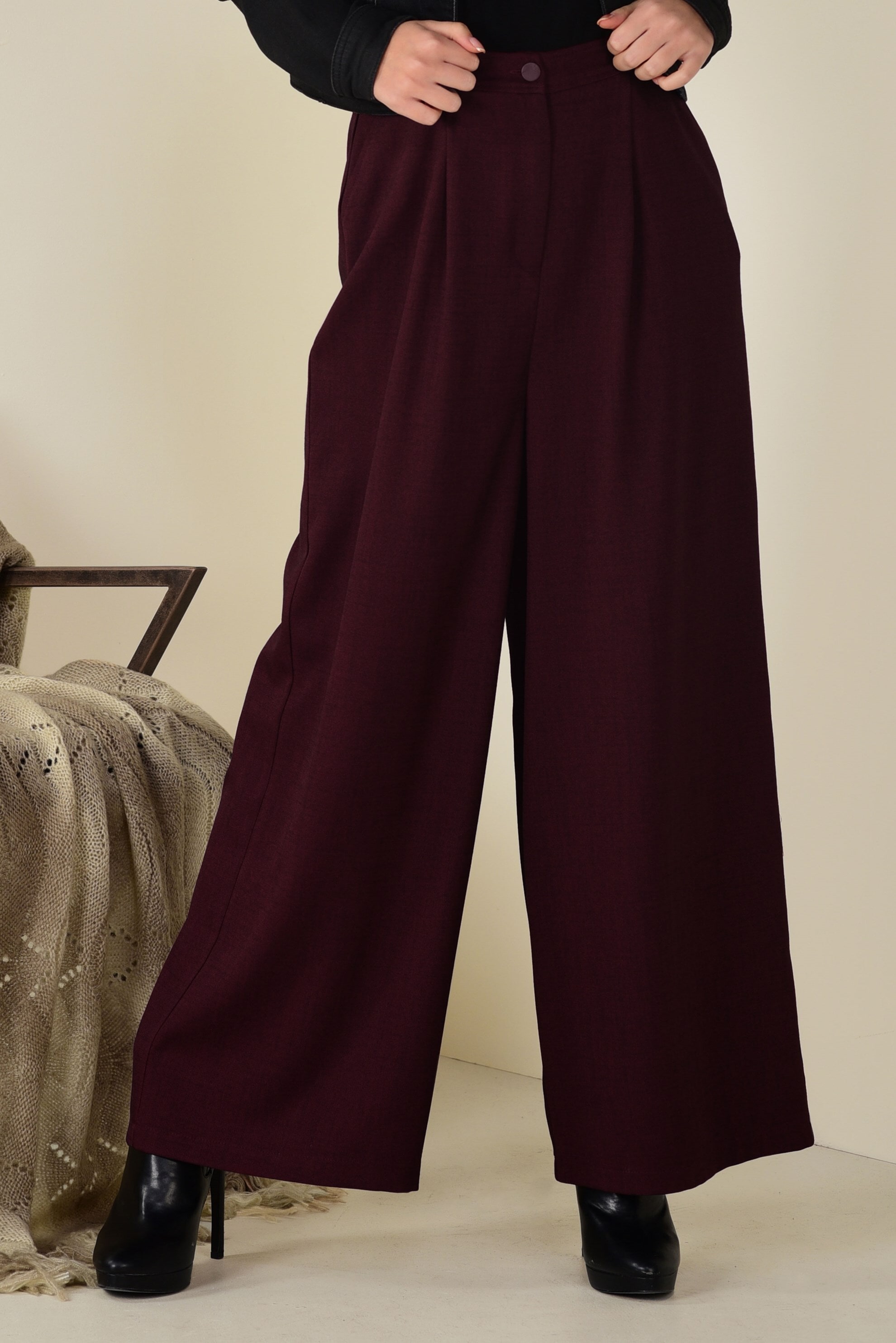 Tesettür giyim BORDO BOL PAÇA PANTOLON 7404 