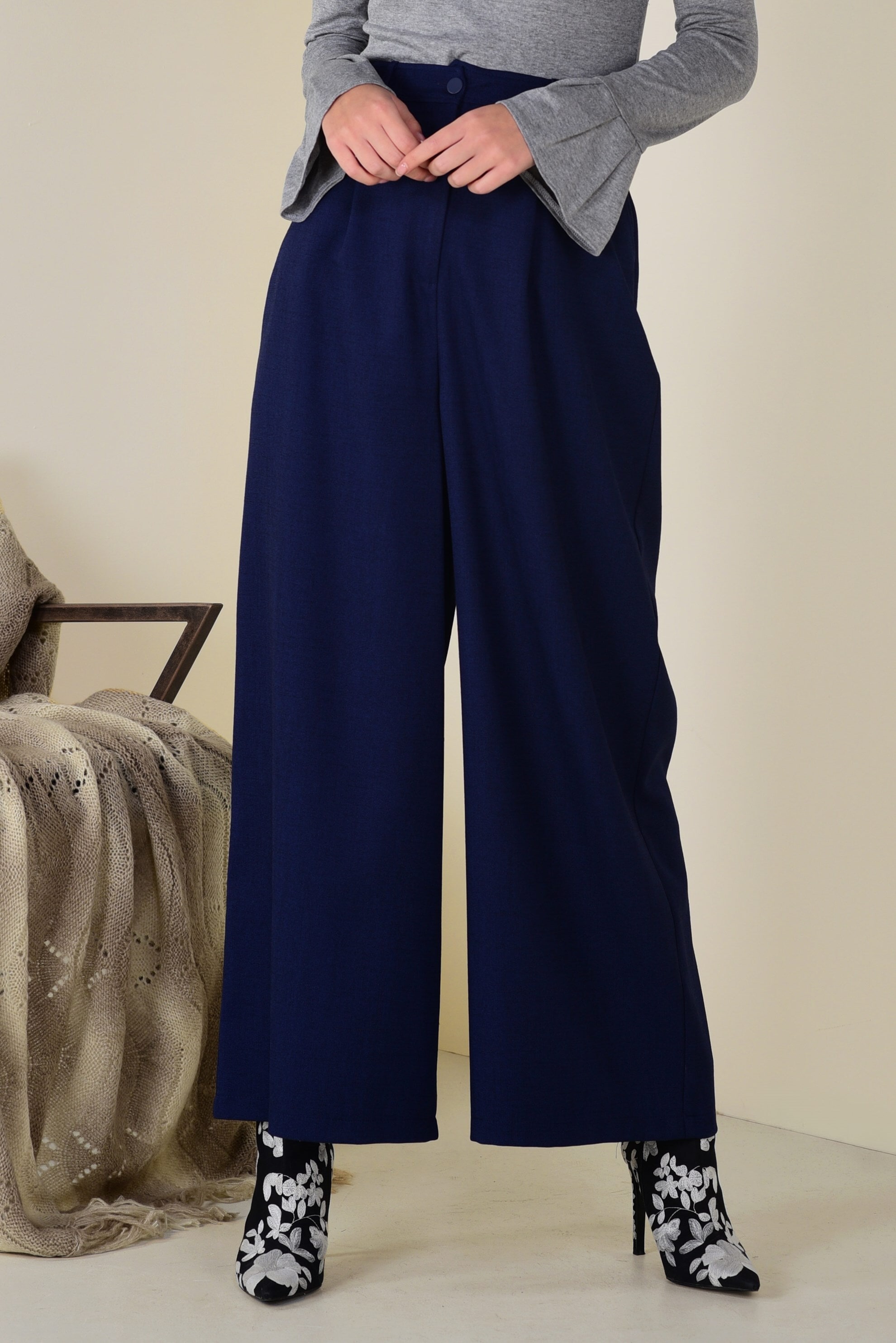 Tesettür giyim LACİVERT BOL PAÇA PANTOLON 7404 