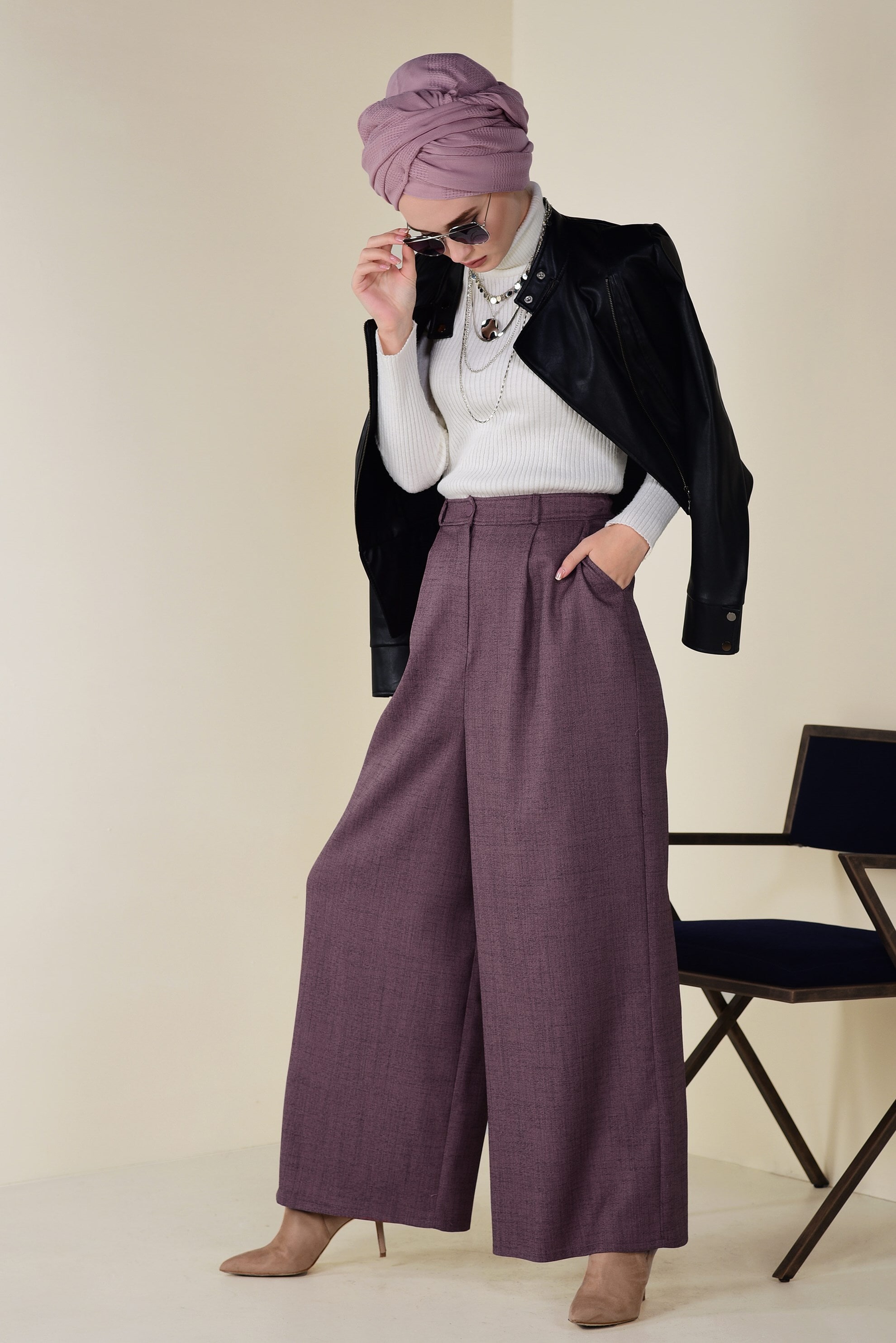 Tesettür giyim PUDRA BOL PAÇA PANTOLON 7404 