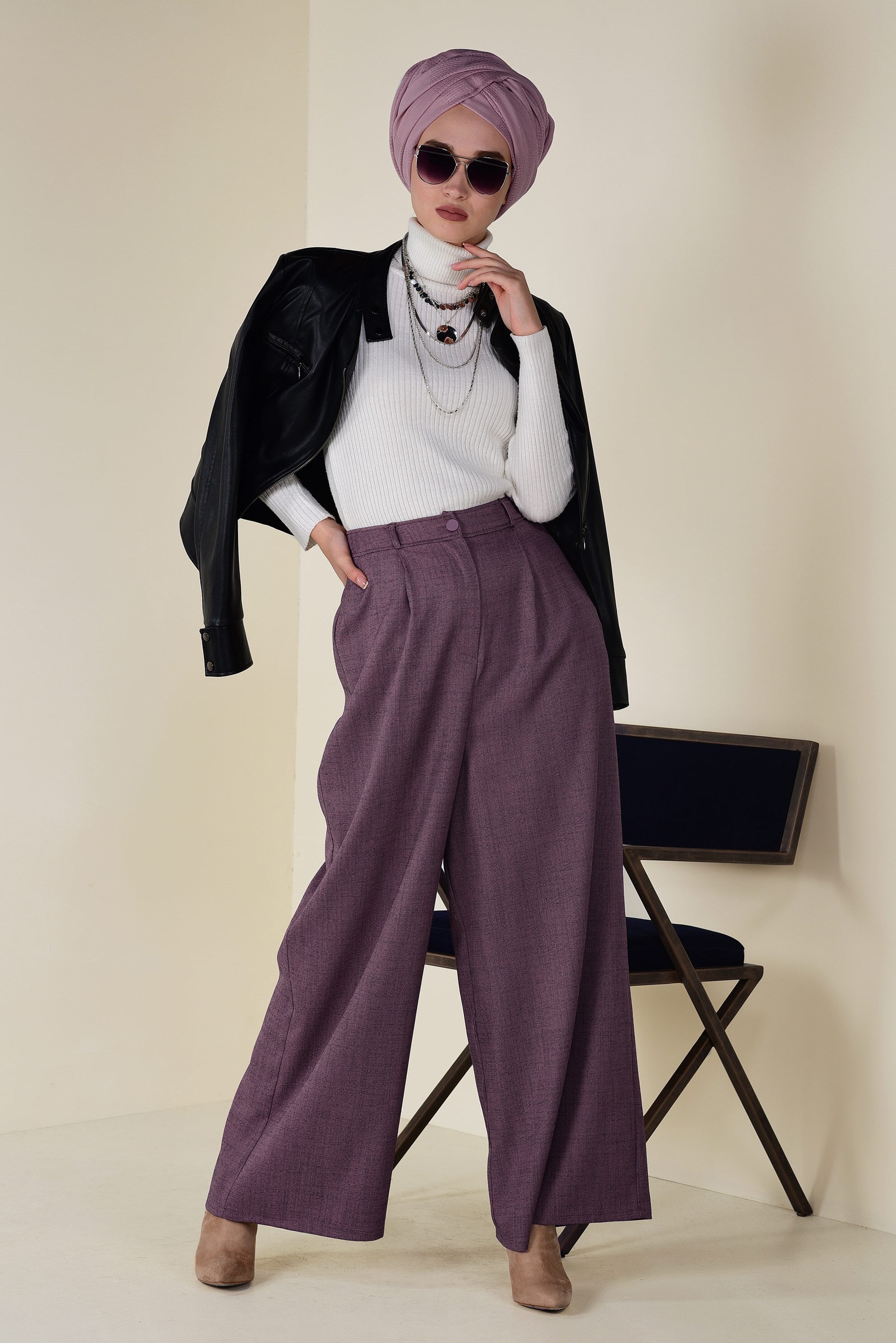 Tesettür giyim PUDRA BOL PAÇA PANTOLON 7404 