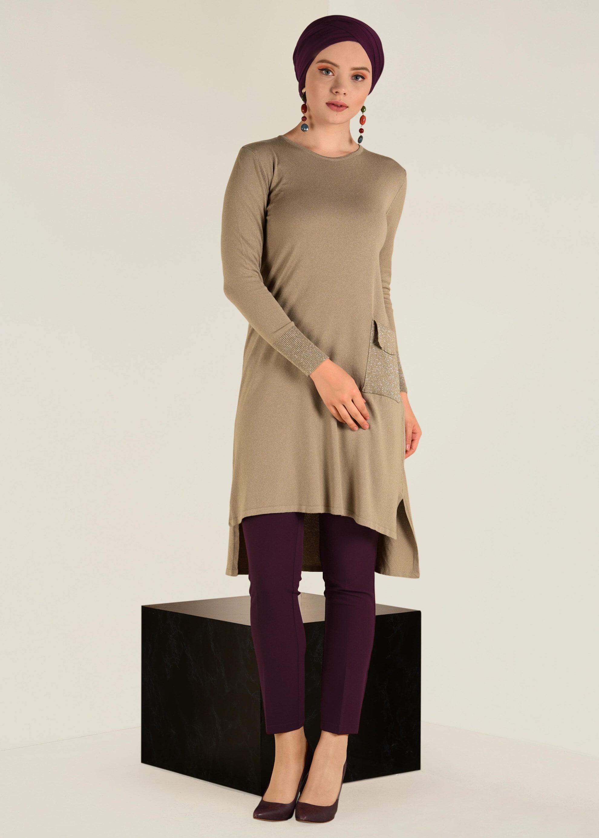 Tesettür giyim BORDO DAR PAÇA KLASİK PANTOLON 7406