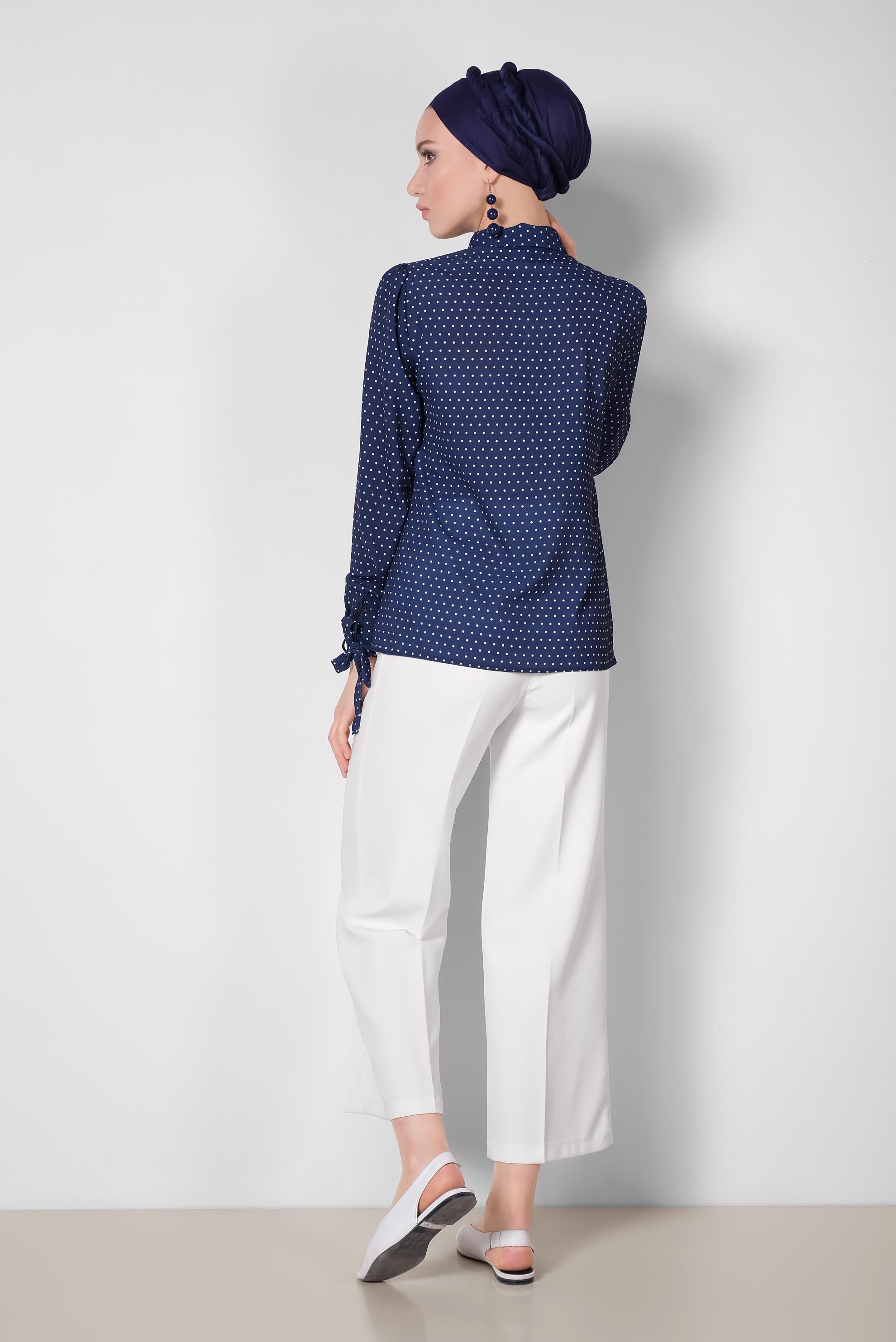 Tesettür giyim BEYAZ YÜKSEK BEL BOL KESİM PANTOLON 7407 