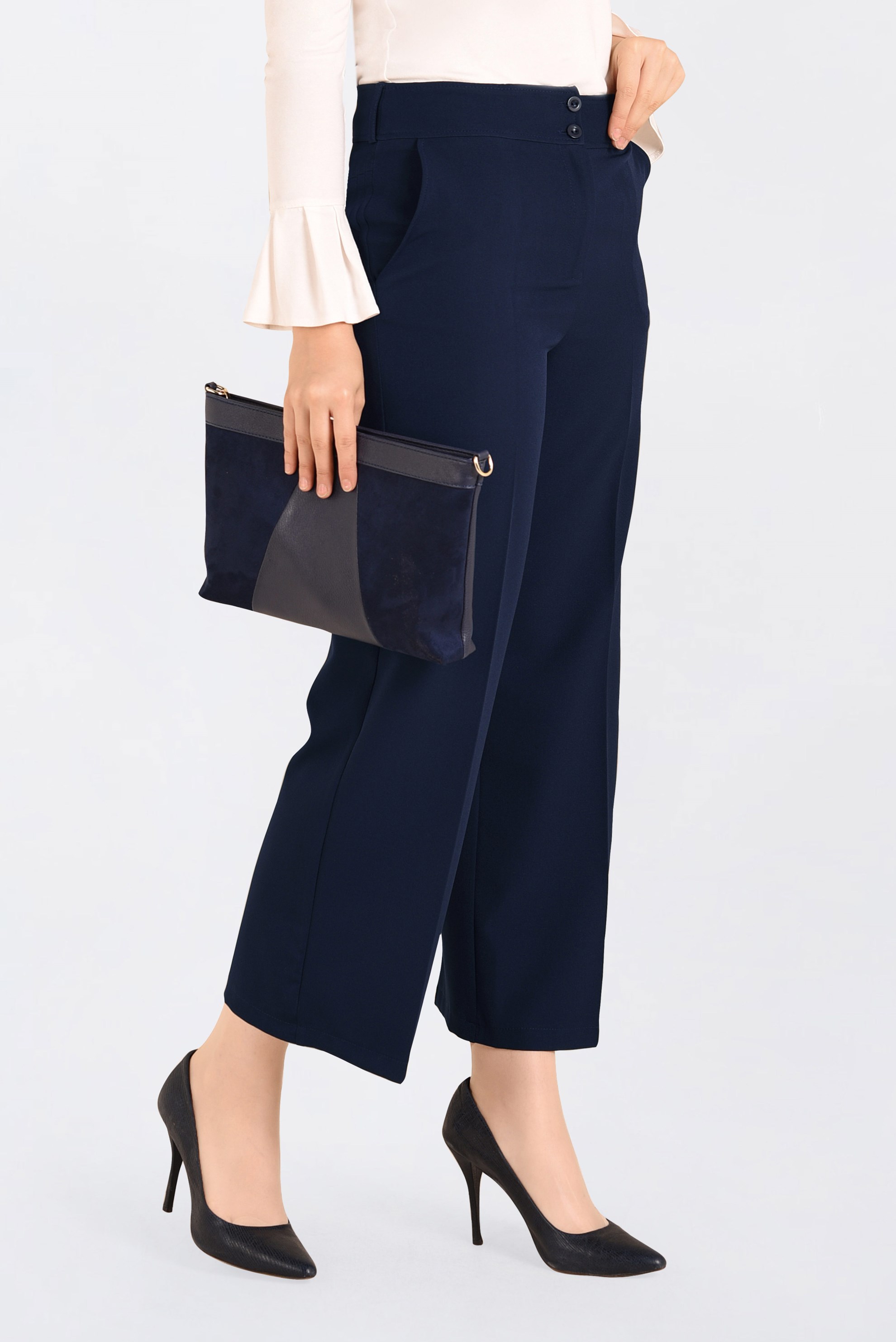 Tesettür giyim LACİVERT YÜKSEK BEL BOL KESİM PANTOLON 7407 