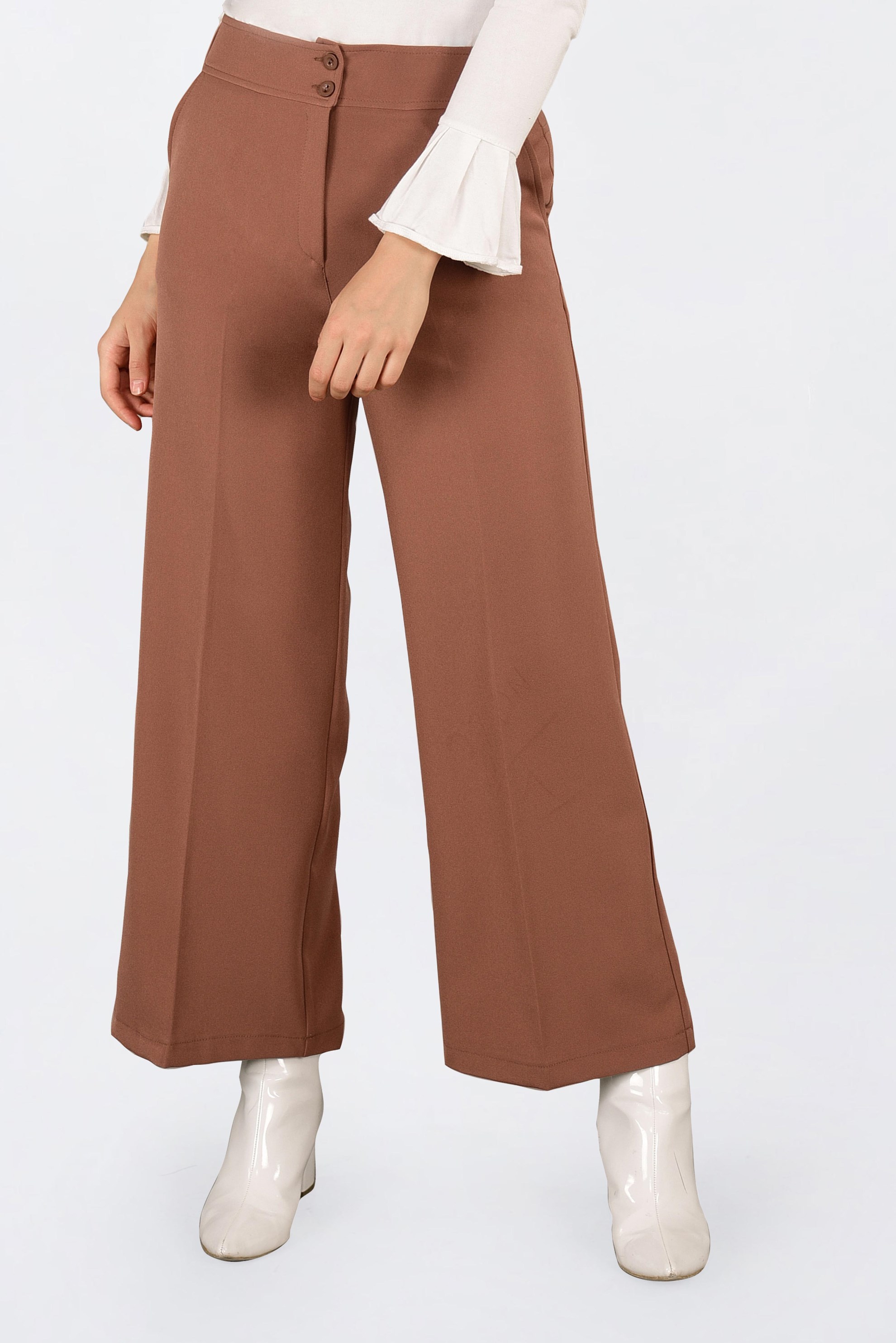 Tesettür giyim TABA YÜKSEK BEL BOL KESİM PANTOLON 7407 