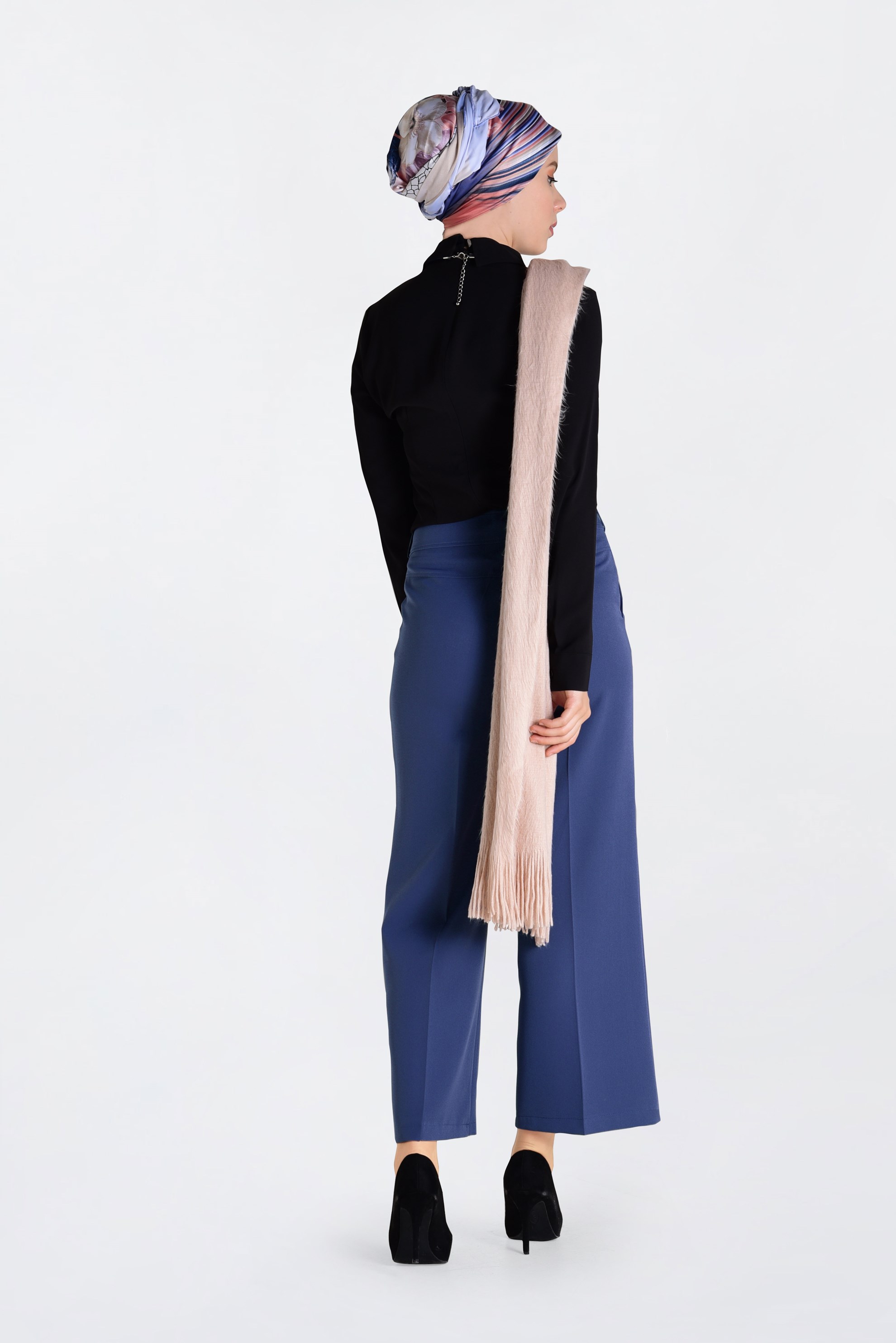 Tesettür giyim LACİVERT YÜKSEK BEL BOL KESİM PANTOLON 7407 