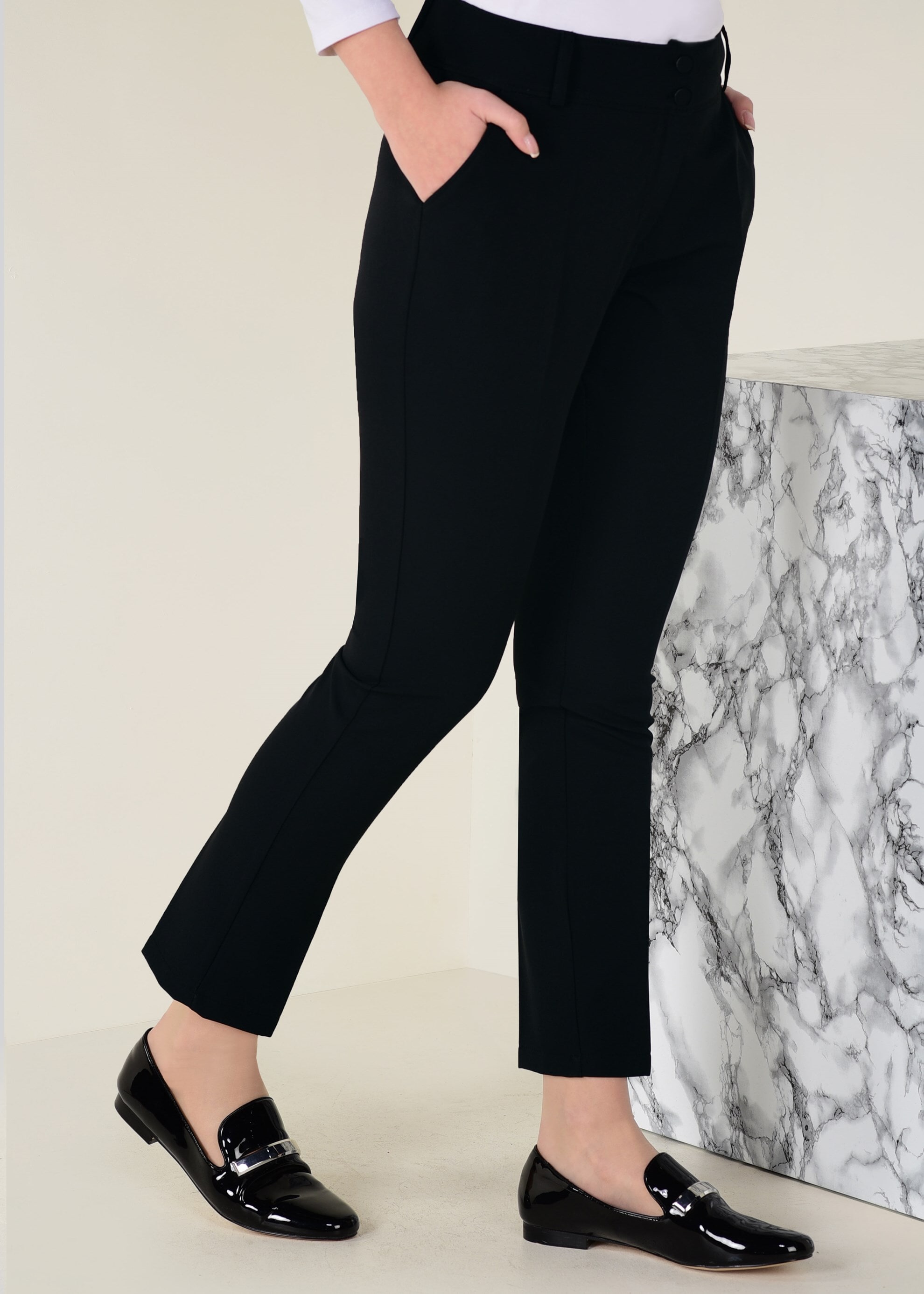 Tesettür giyim SİYAH ARA BEL DÜĞMELİ PANTOLON 7408 