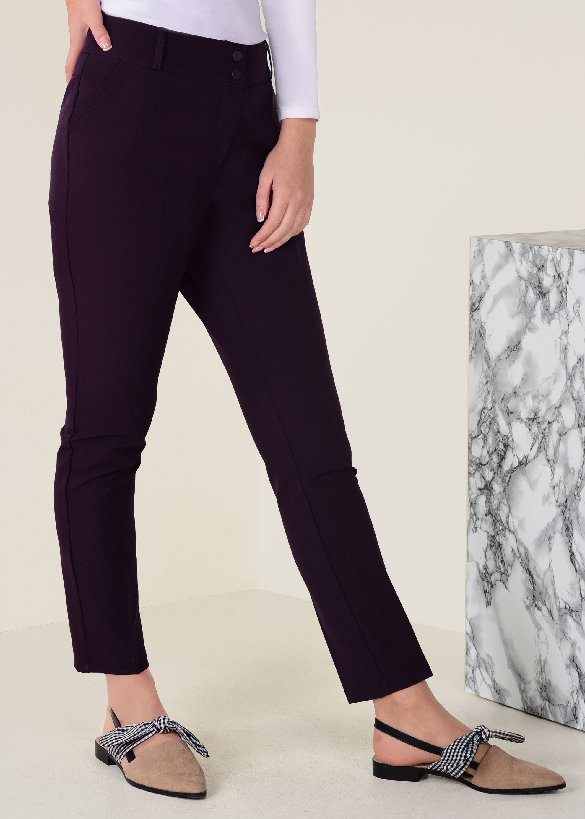 Tesettür giyim MÜRDÜM ARA BEL DÜĞMELİ PANTOLON 7408 