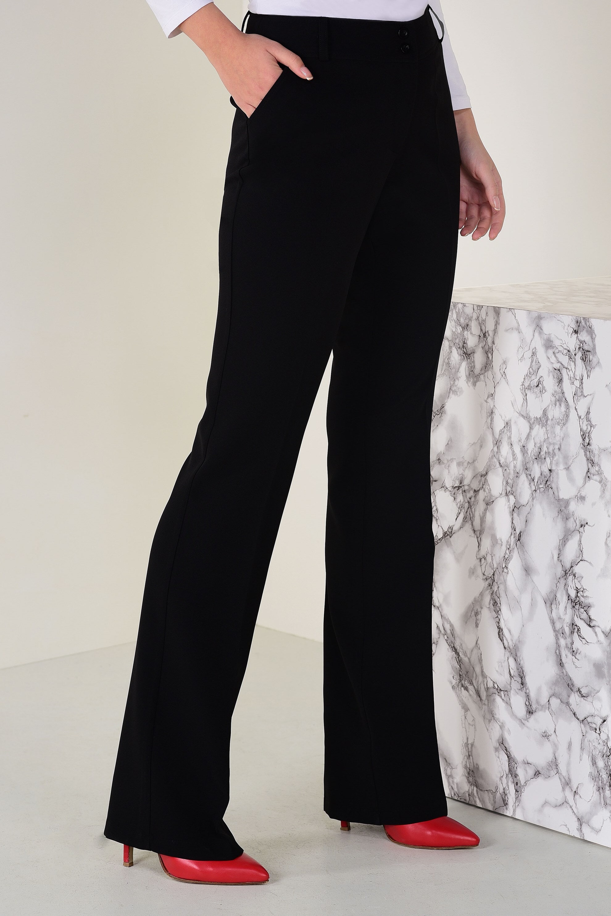 Tesettür giyim SİYAH GENİŞ PAÇA YÜKSEK BEL PANTOLON 7409 