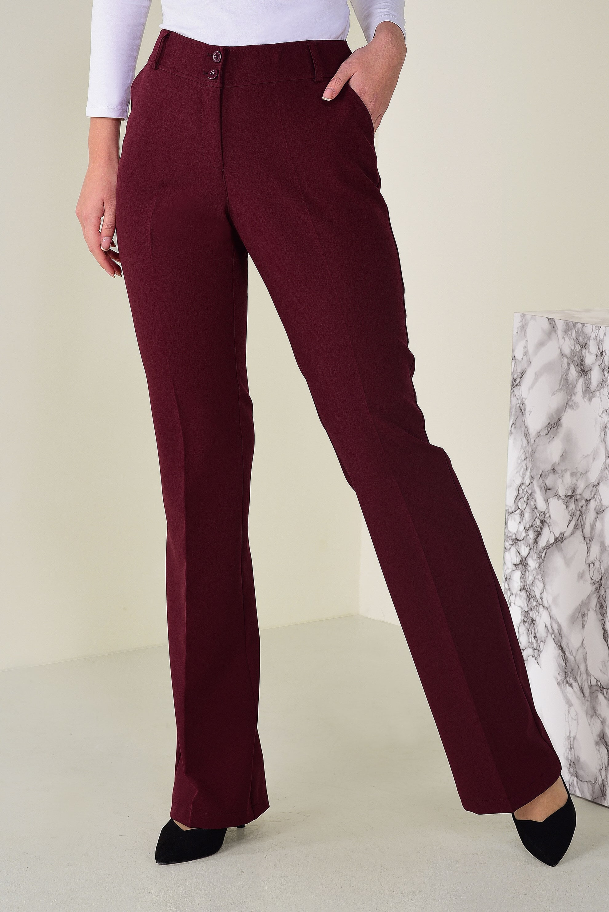 Tesettür giyim BORDO GENİŞ PAÇA YÜKSEK BEL PANTOLON 7409 